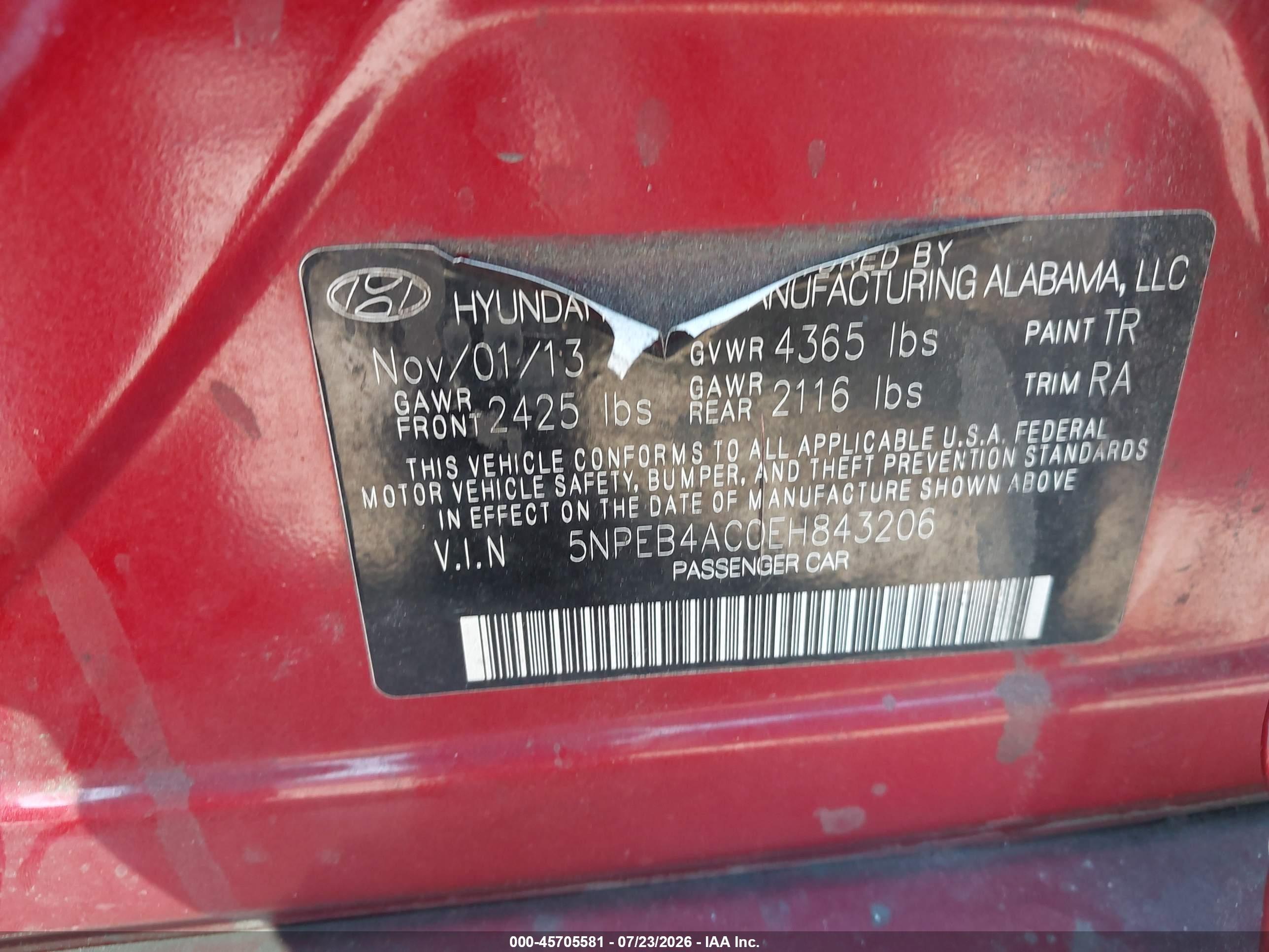 2014 Hyundai Sonata Gls Red vin: 5NPEB4AC0EH843206