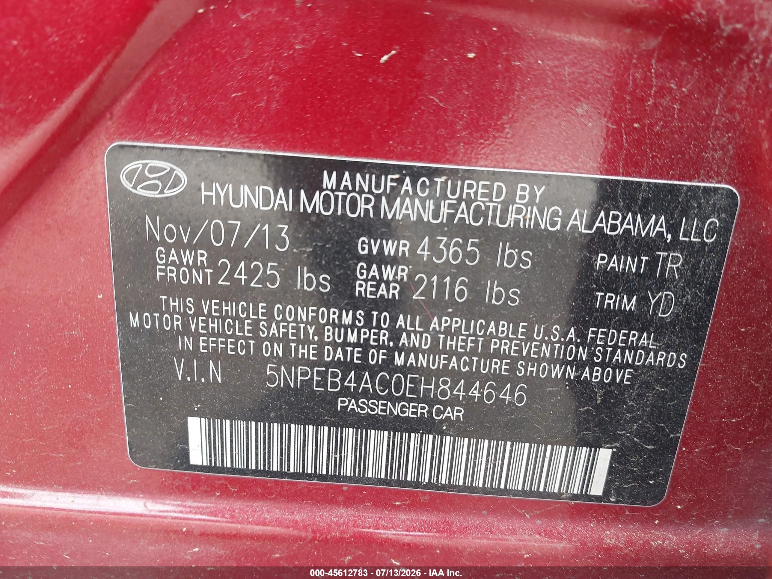 2014 Hyundai Sonata Gls Red vin: 5NPEB4AC0EH844646