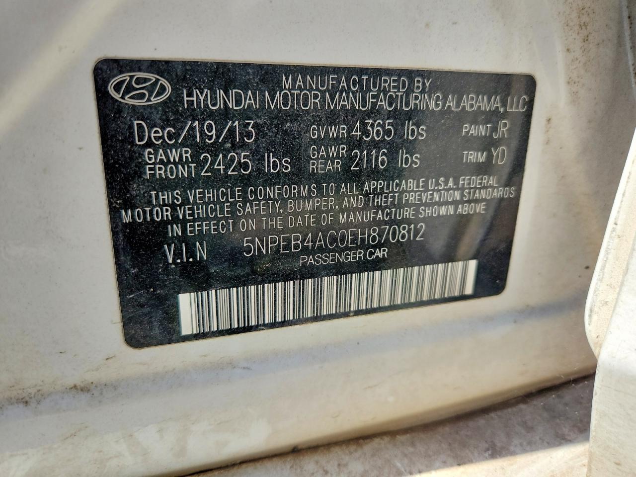 2014 Hyundai Sonata Gls White vin: 5NPEB4AC0EH870812