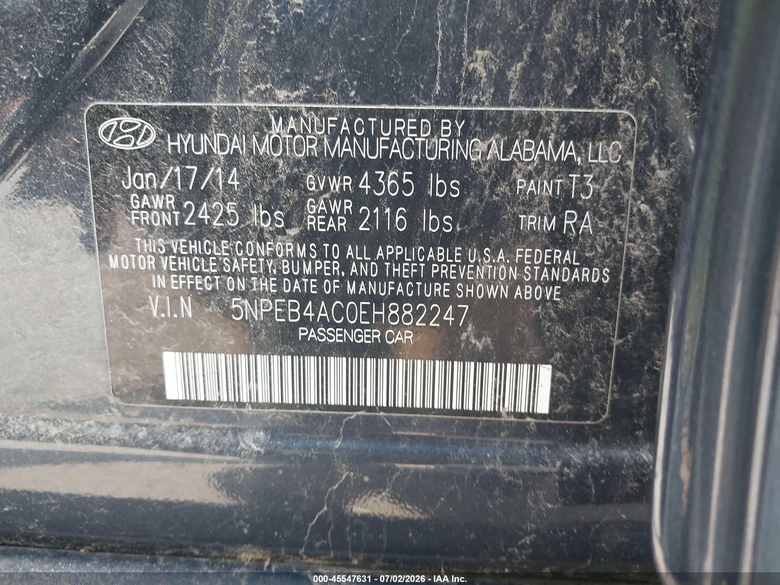 2014 Hyundai Sonata Gls Серый vin: 5NPEB4AC0EH882247