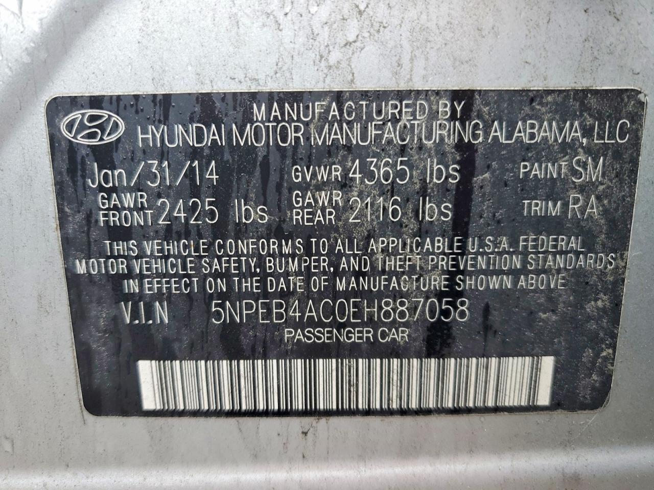 2014 Hyundai Sonata Gls Silver vin: 5NPEB4AC0EH887058