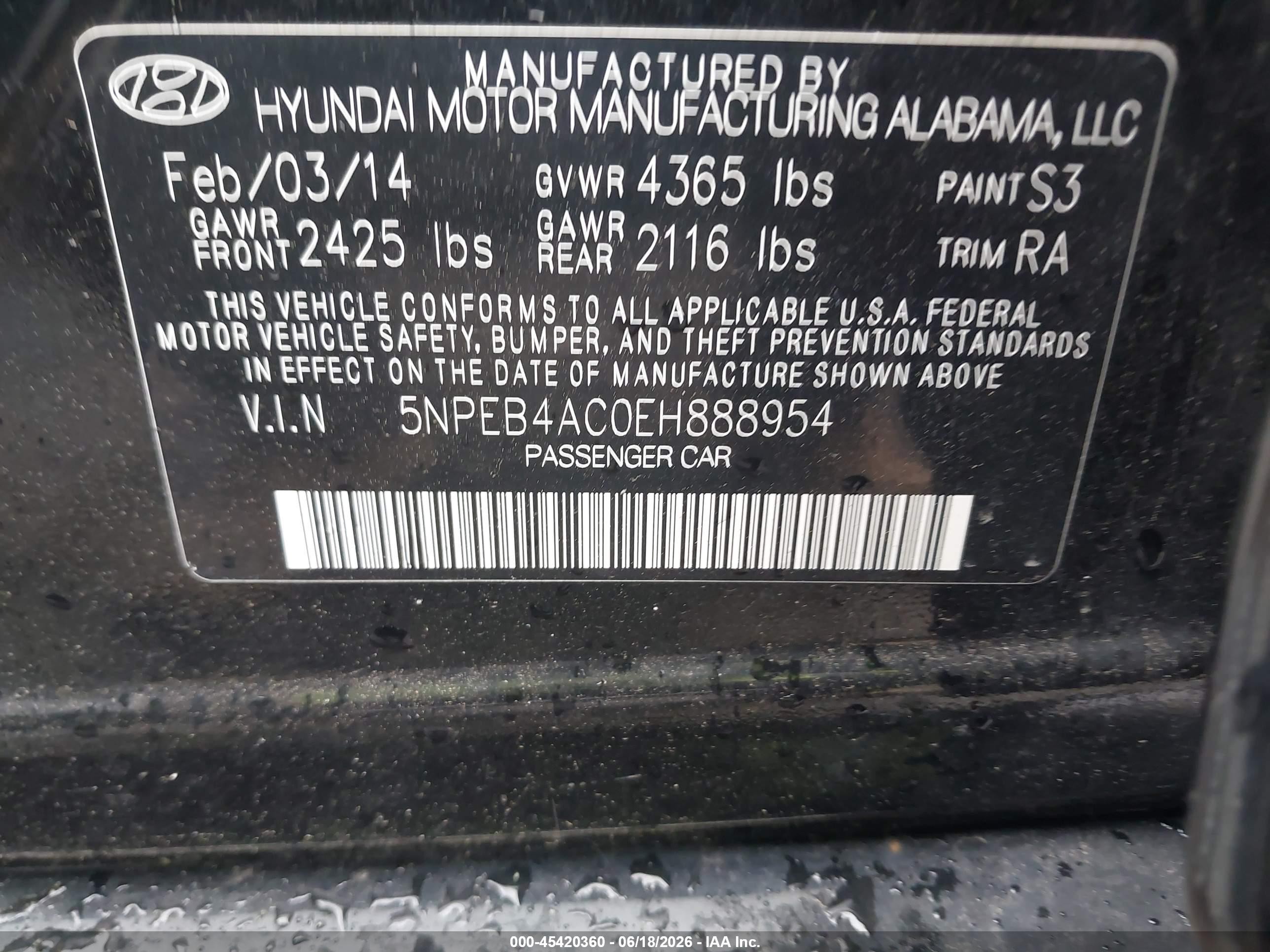 2014 Hyundai Sonata Gls Black vin: 5NPEB4AC0EH888954