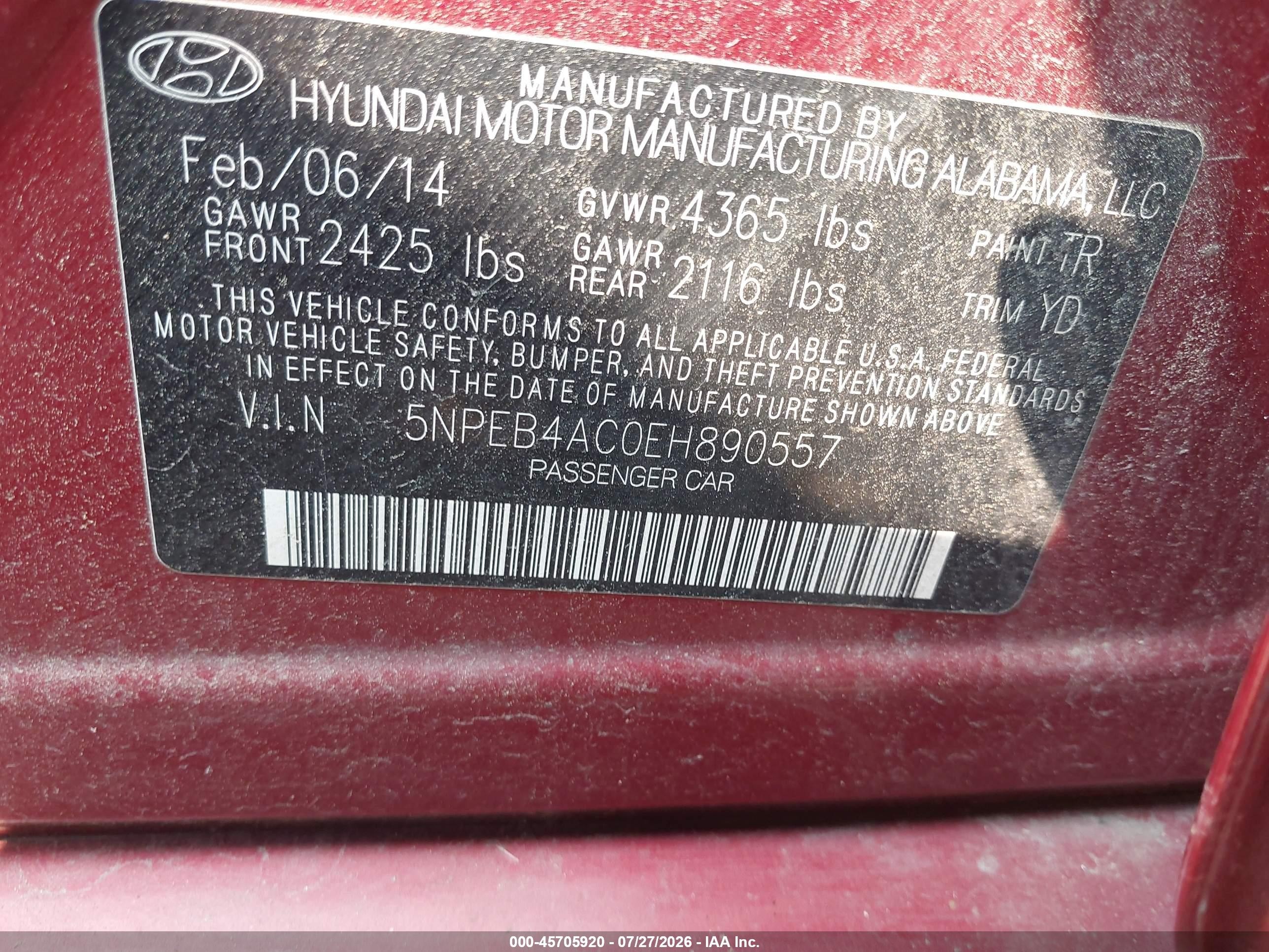 2014 Hyundai Sonata Gls Red vin: 5NPEB4AC0EH890557