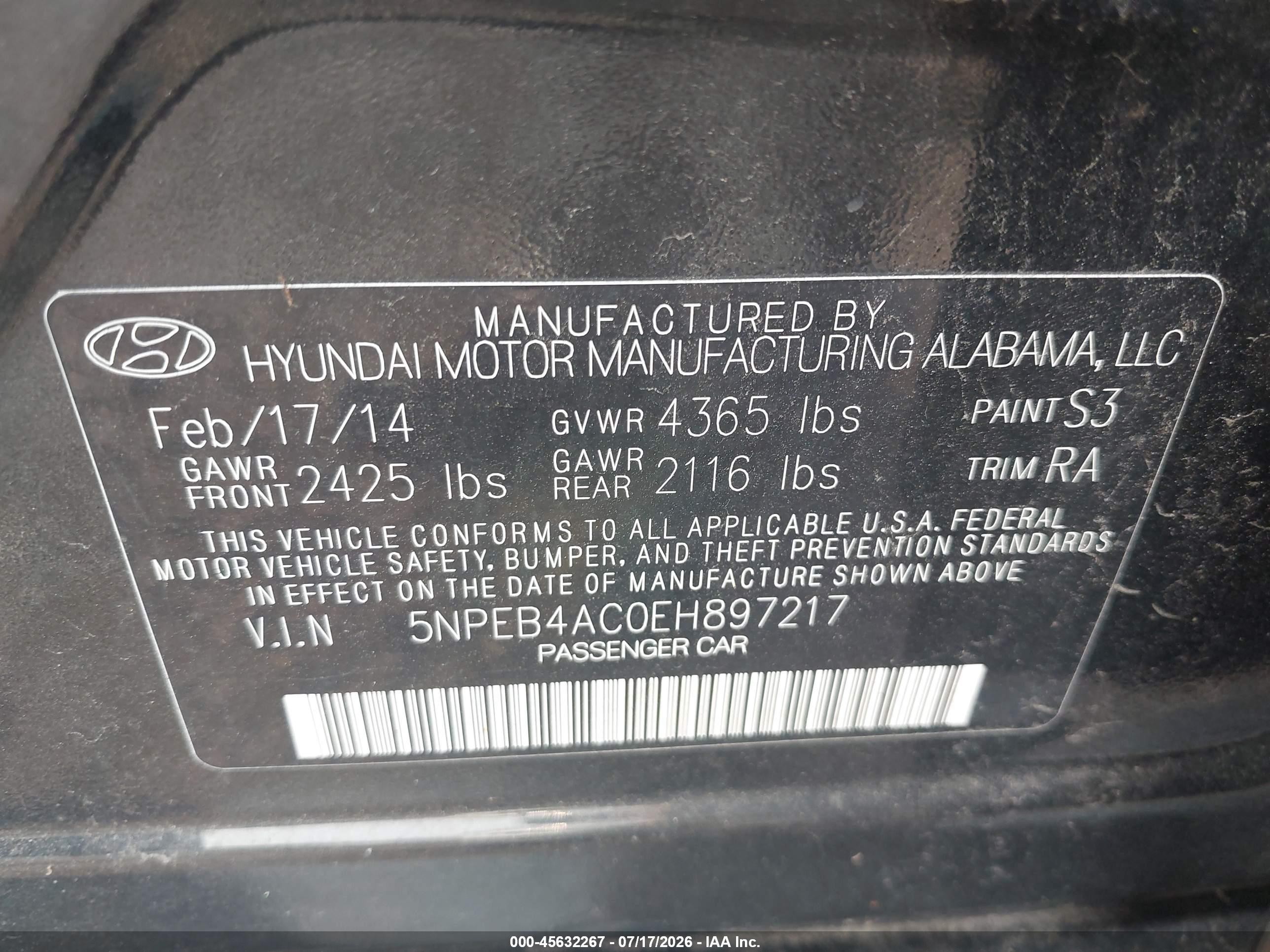2014 Hyundai Sonata Gls Black vin: 5NPEB4AC0EH897217