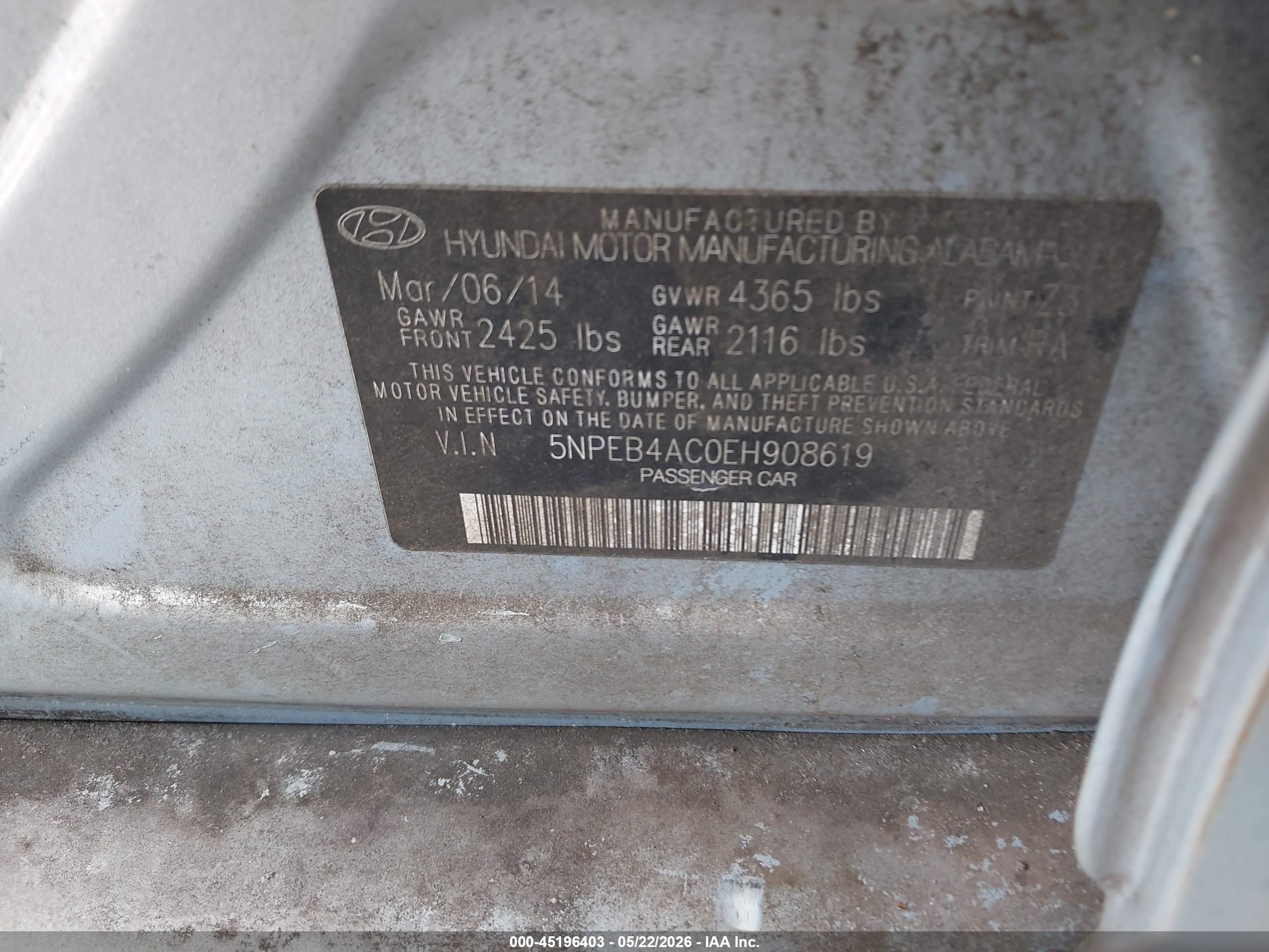 2014 Hyundai Sonata Gls Light Blue vin: 5NPEB4AC0EH908619