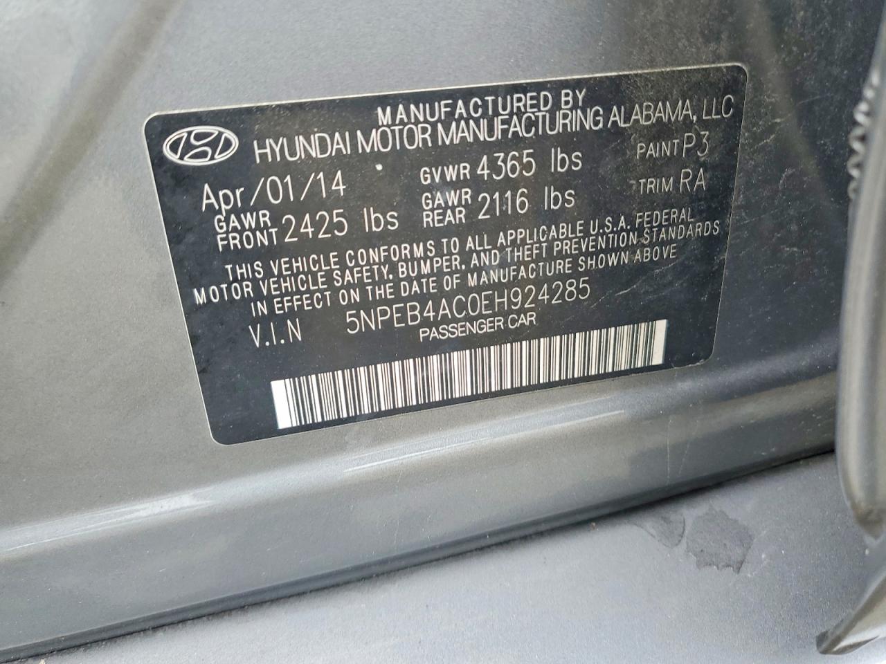 2014 Hyundai Sonata Gls Gray vin: 5NPEB4AC0EH924285