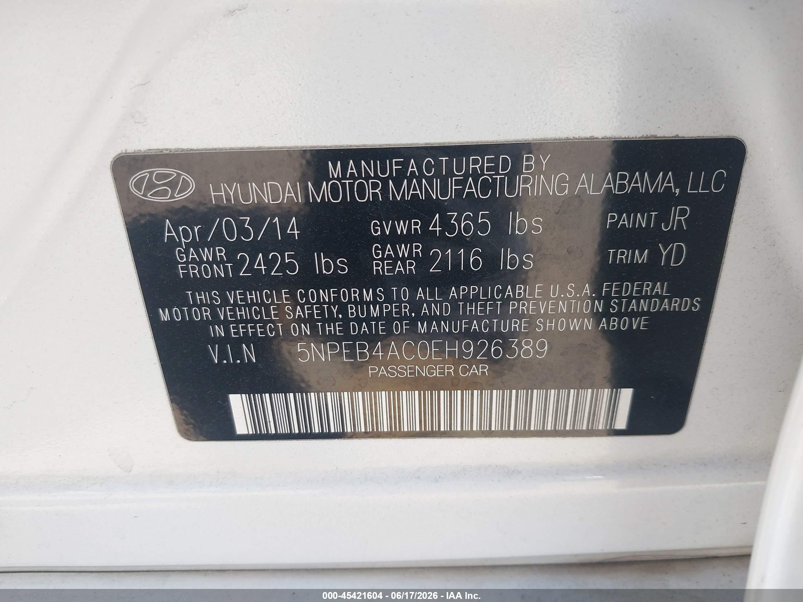 2014 Hyundai Sonata Gls White vin: 5NPEB4AC0EH926389