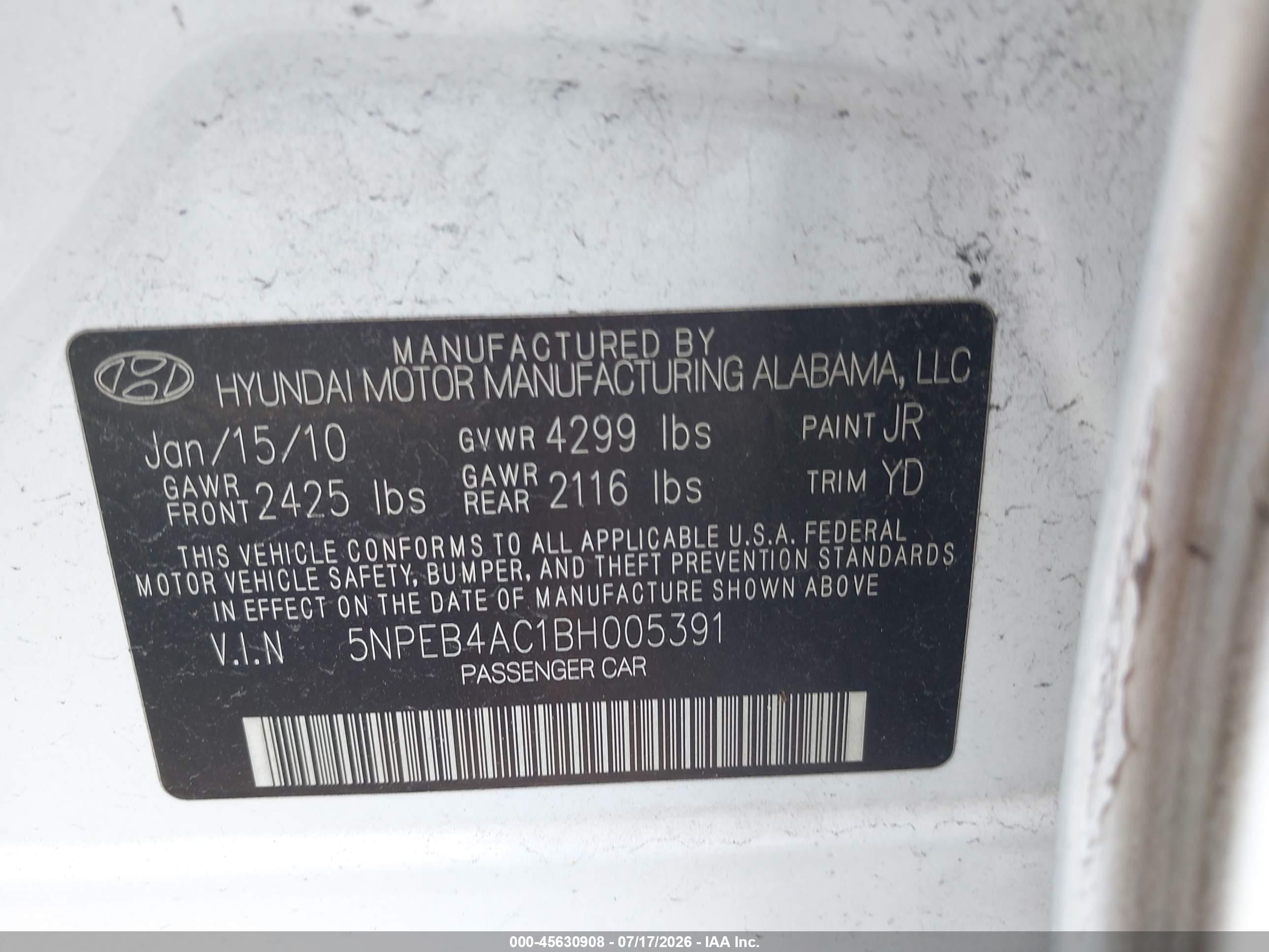 2011 Hyundai Sonata Gls White vin: 5NPEB4AC1BH005391