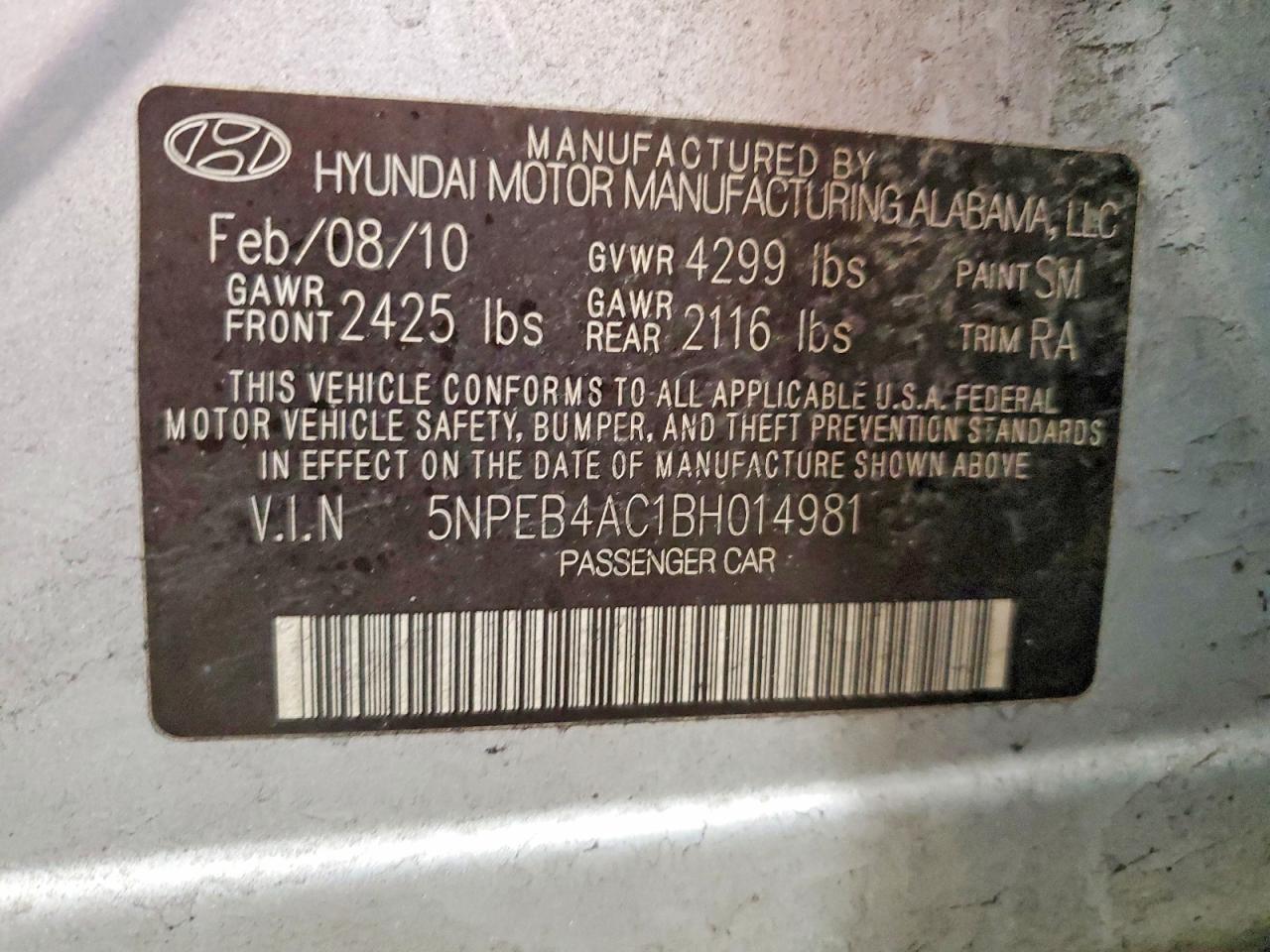 2011 Hyundai Sonata Gls Silver vin: 5NPEB4AC1BH014981