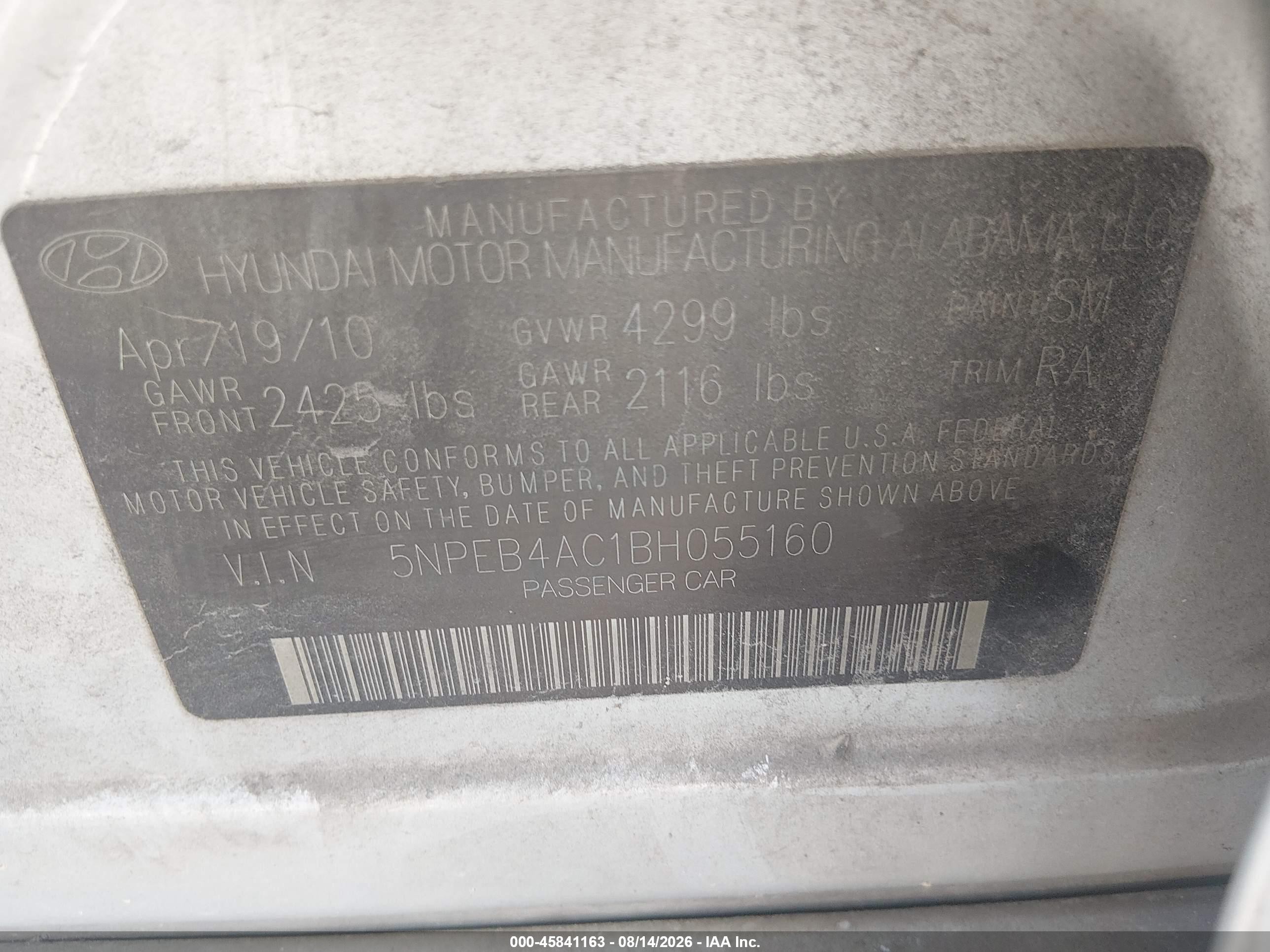 2011 Hyundai Sonata Gls Silver vin: 5NPEB4AC1BH055160