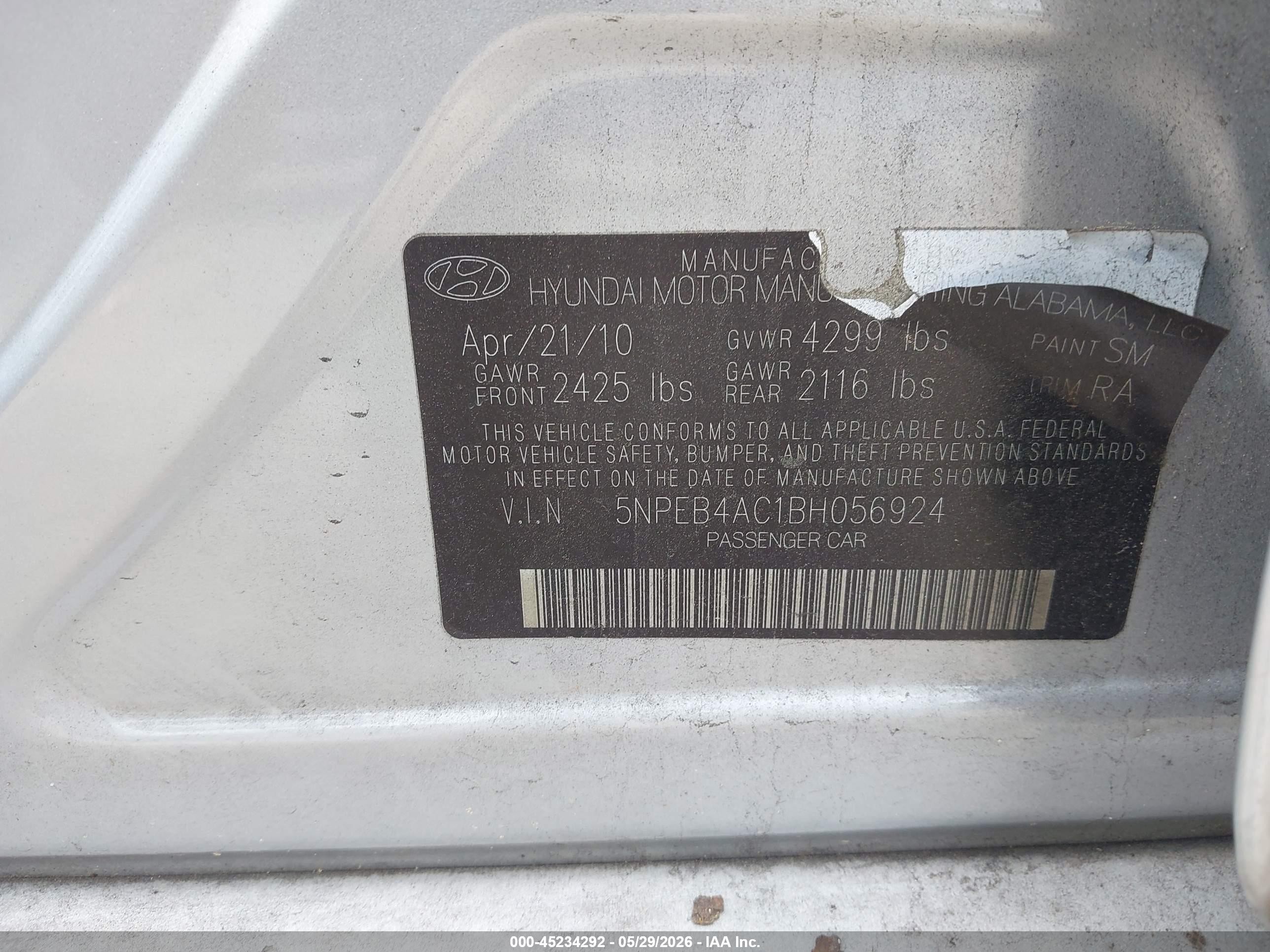 2011 Hyundai Sonata Gls Silver vin: 5NPEB4AC1BH056924