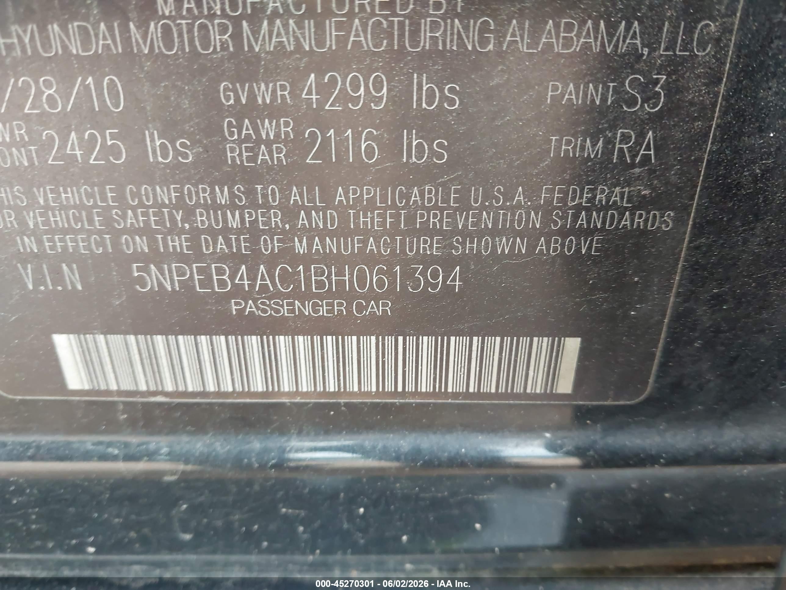 2011 Hyundai Sonata Gls Black vin: 5NPEB4AC1BH061394