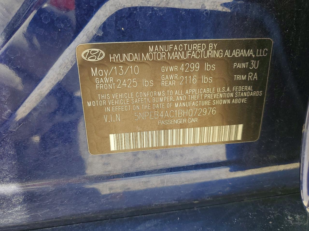 2011 Hyundai Sonata Gls Синий vin: 5NPEB4AC1BH072976
