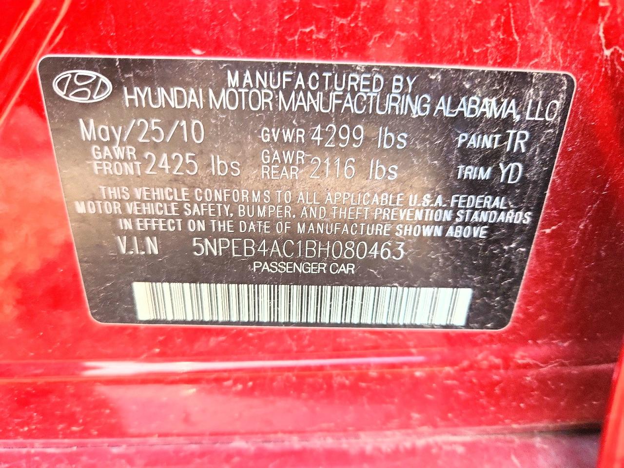 2011 Hyundai Sonata Gls Red vin: 5NPEB4AC1BH080463