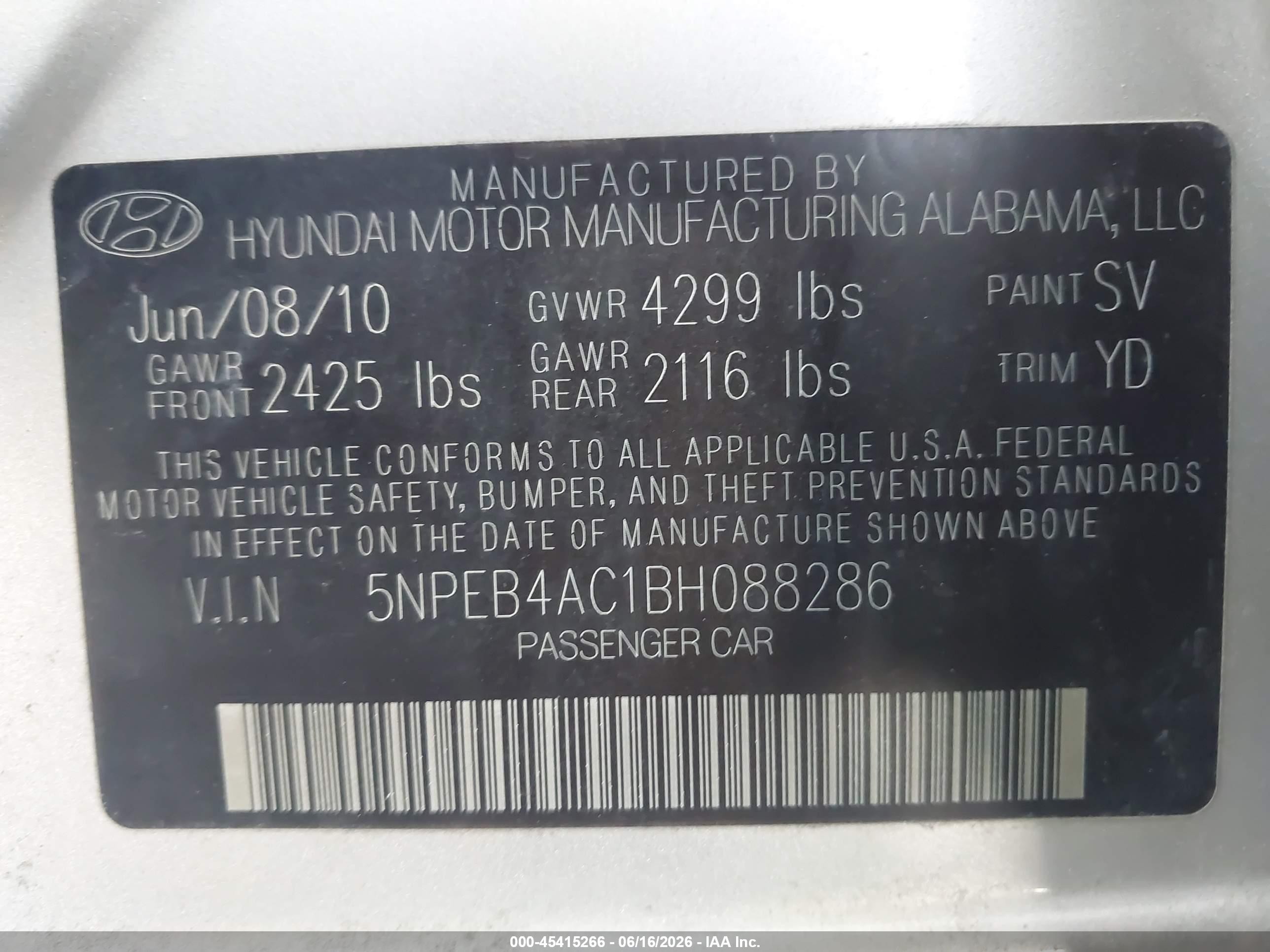 2011 Hyundai Sonata Gls Gold vin: 5NPEB4AC1BH088286