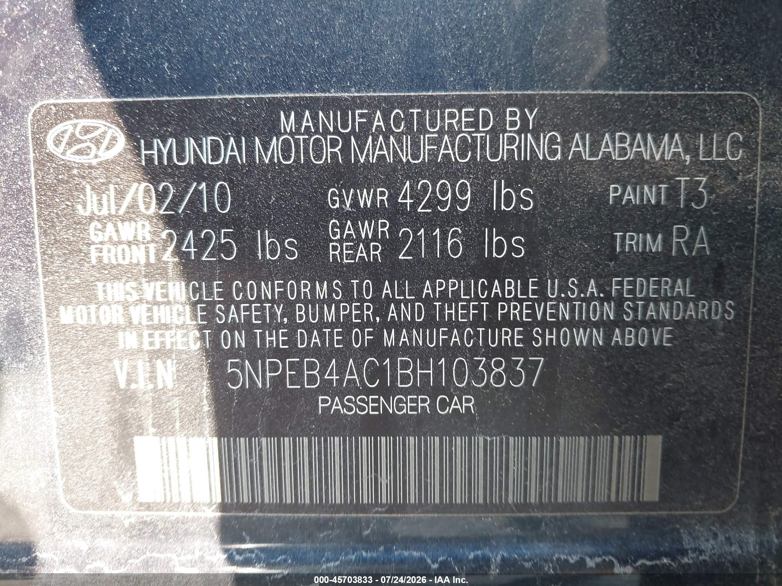 2011 Hyundai Sonata Gls Black vin: 5NPEB4AC1BH103837