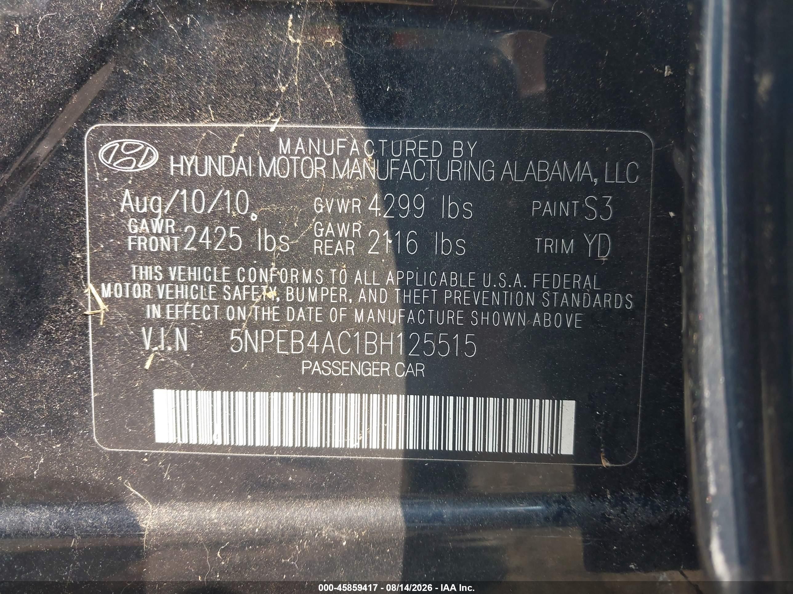 2011 Hyundai Sonata Gls Black vin: 5NPEB4AC1BH125515