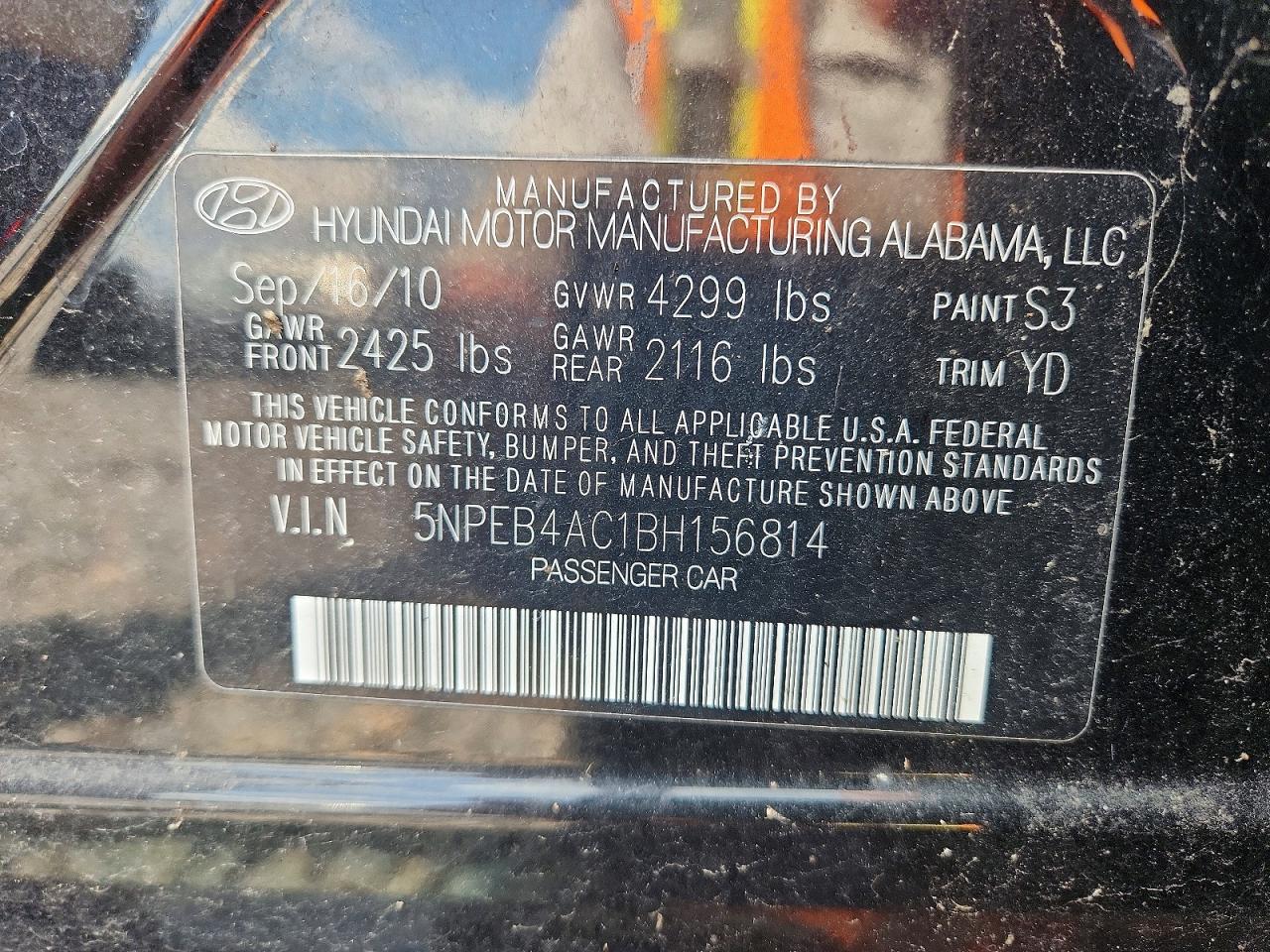 2011 Hyundai Sonata Gls Black vin: 5NPEB4AC1BH156814
