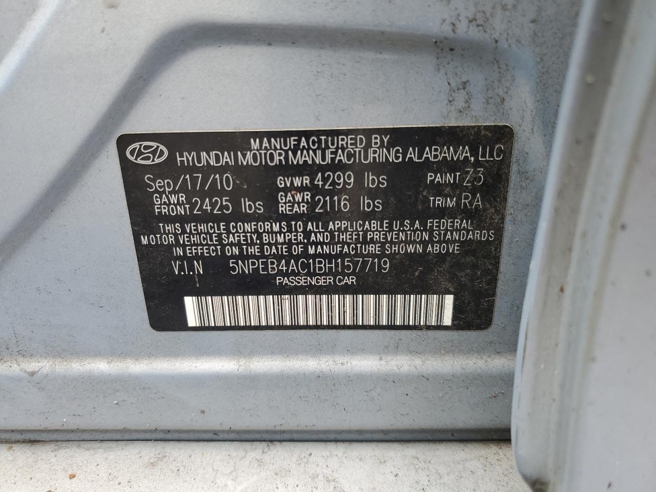 2011 Hyundai Sonata Gls Blue vin: 5NPEB4AC1BH157719