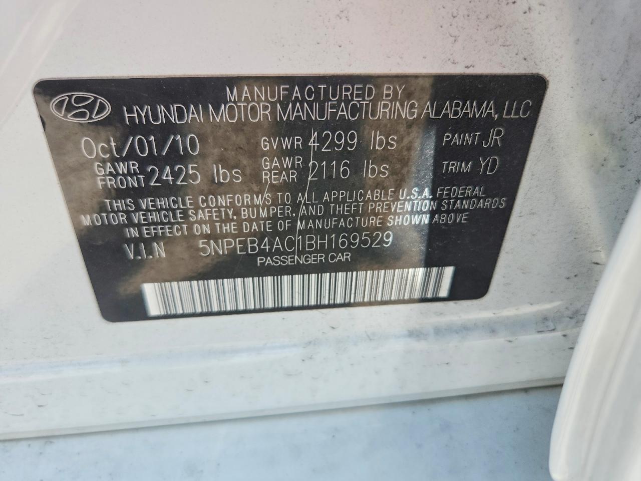 2011 Hyundai Sonata Gls White vin: 5NPEB4AC1BH169529