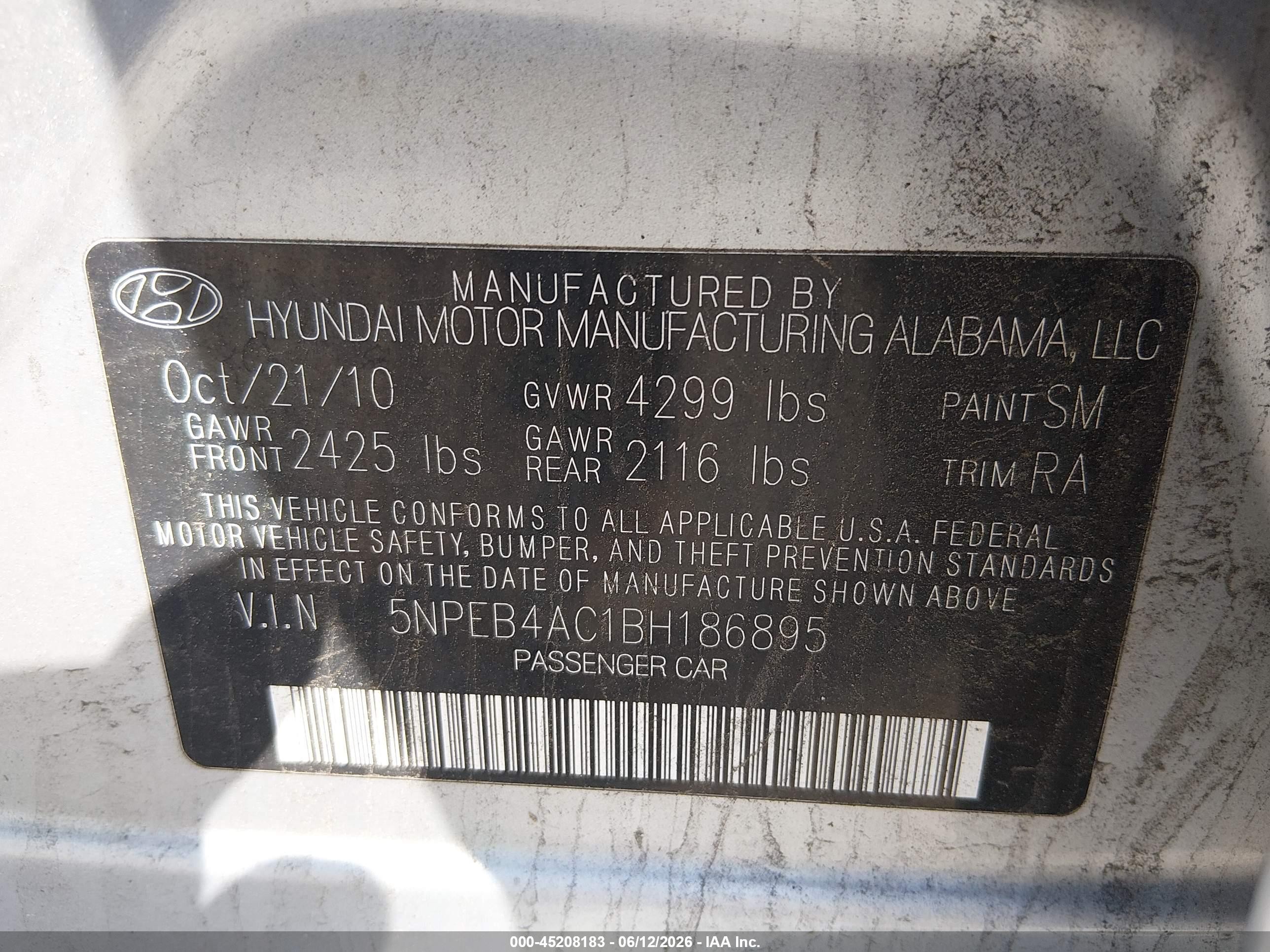 2011 Hyundai Sonata Gls Silver vin: 5NPEB4AC1BH186895