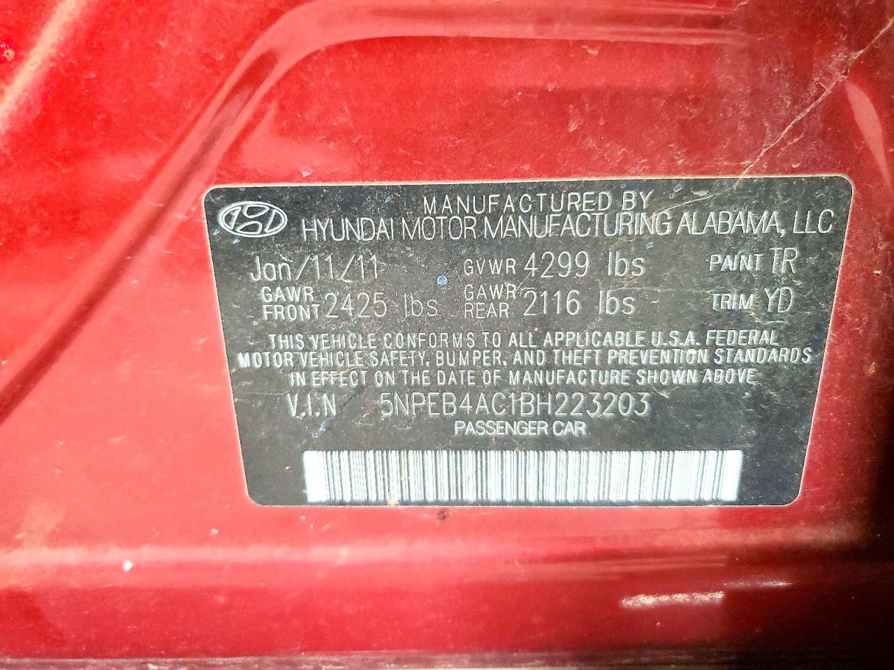 2011 Hyundai Sonata Gls Red vin: 5NPEB4AC1BH223203
