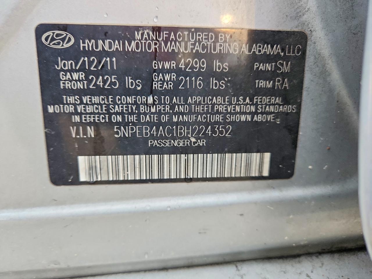 2011 Hyundai Sonata Gls Silver vin: 5NPEB4AC1BH224352