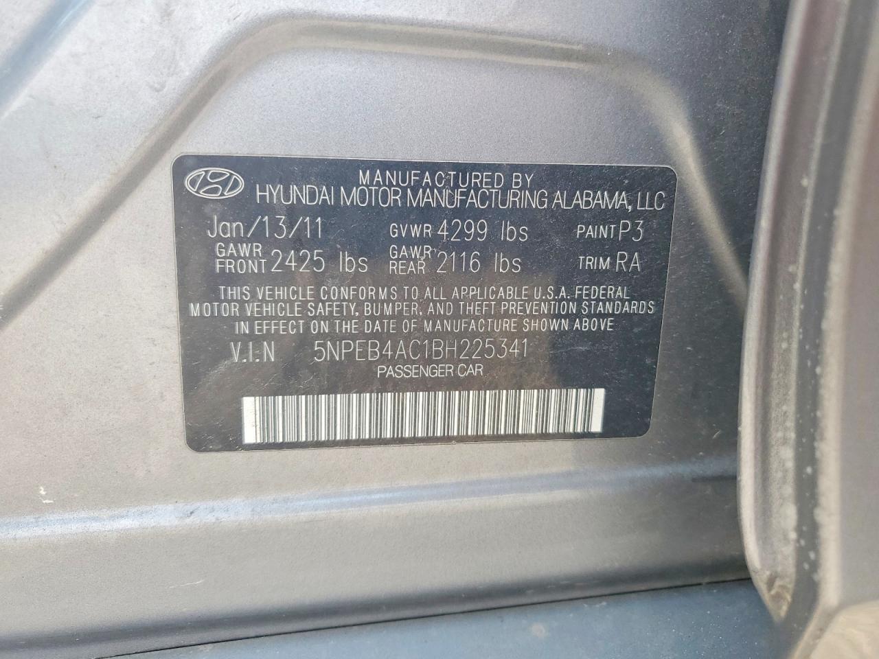 2011 Hyundai Sonata Gls Gray vin: 5NPEB4AC1BH225341