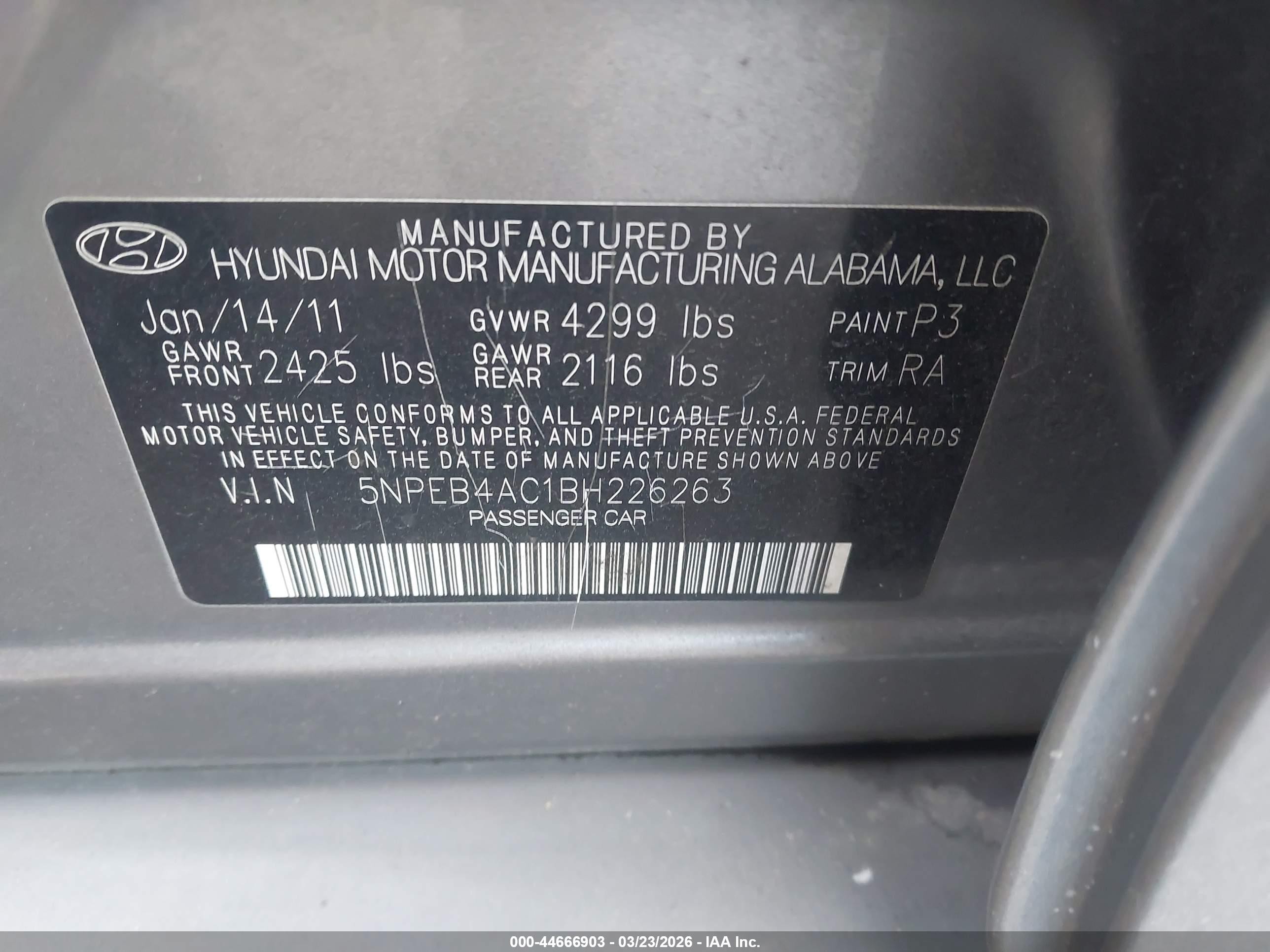2011 Hyundai Sonata Gls Gray vin: 5NPEB4AC1BH226263