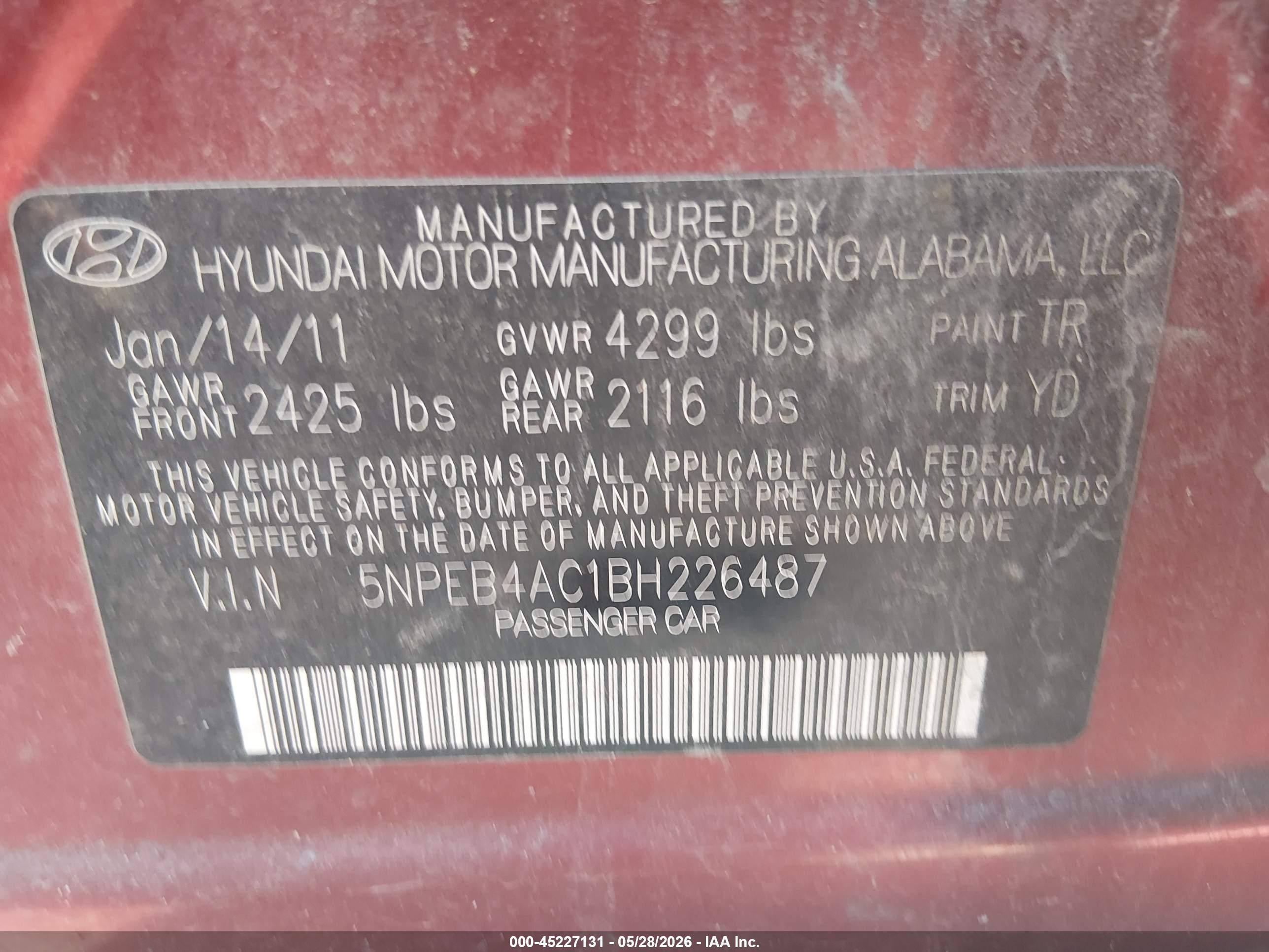 2011 Hyundai Sonata Gls Красный vin: 5NPEB4AC1BH226487