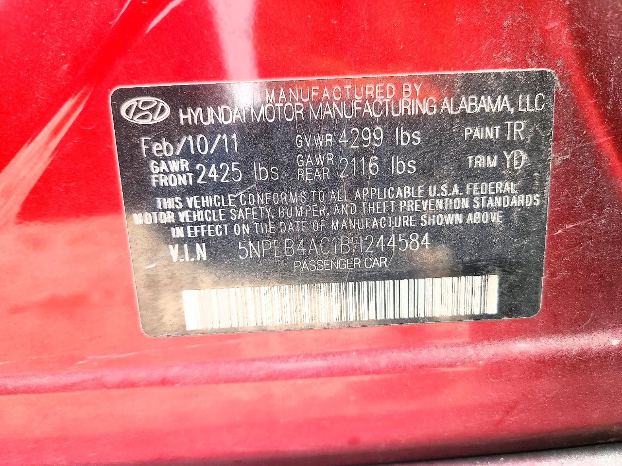 2011 Hyundai Sonata Gls Красный vin: 5NPEB4AC1BH244584