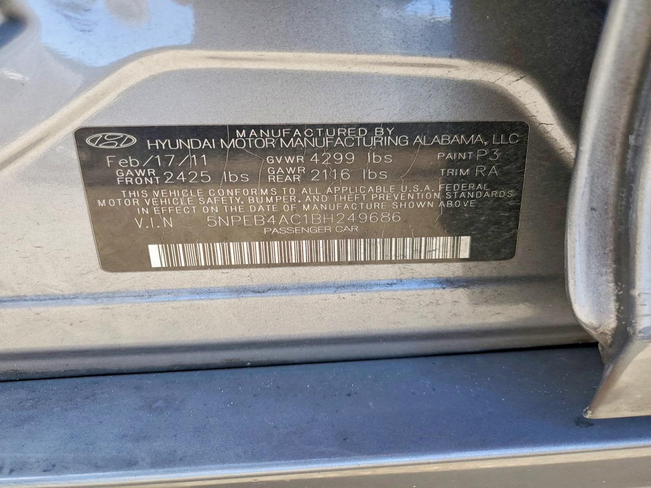 2011 Hyundai Sonata Gls Silver vin: 5NPEB4AC1BH249686