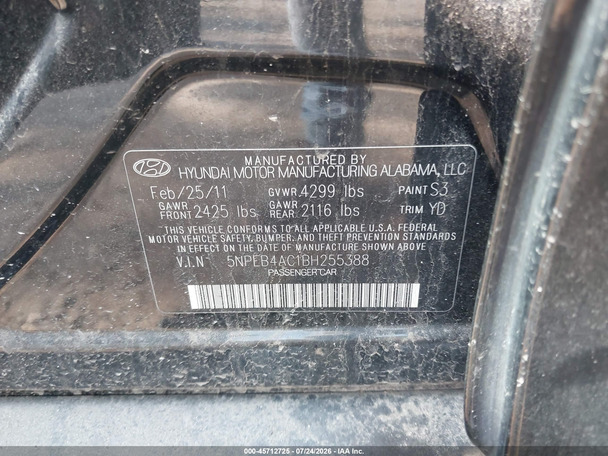 2011 Hyundai Sonata Gls Black vin: 5NPEB4AC1BH255388