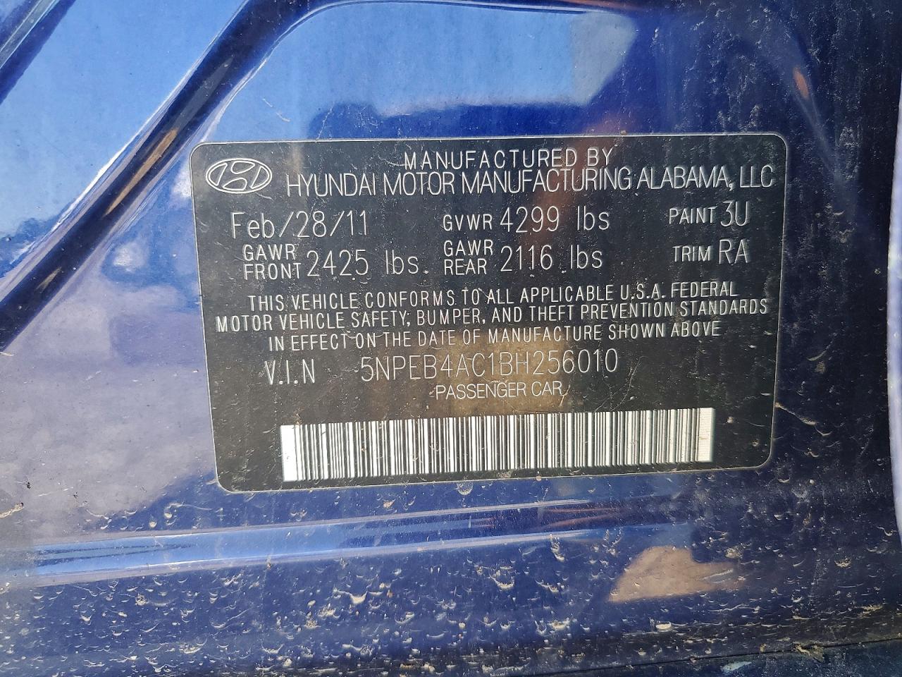 2011 Hyundai Sonata Gls Blue vin: 5NPEB4AC1BH256010
