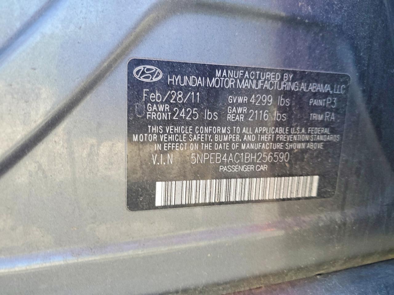 2011 Hyundai Sonata Gray vin: 5NPEB4AC1BH256590