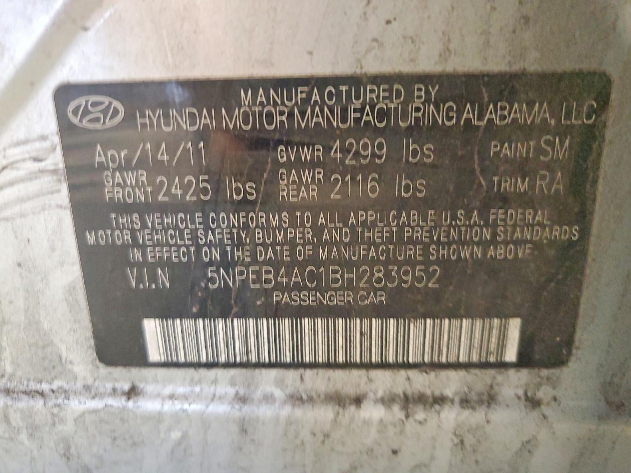 2011 Hyundai Sonata Gls Silver vin: 5NPEB4AC1BH283952