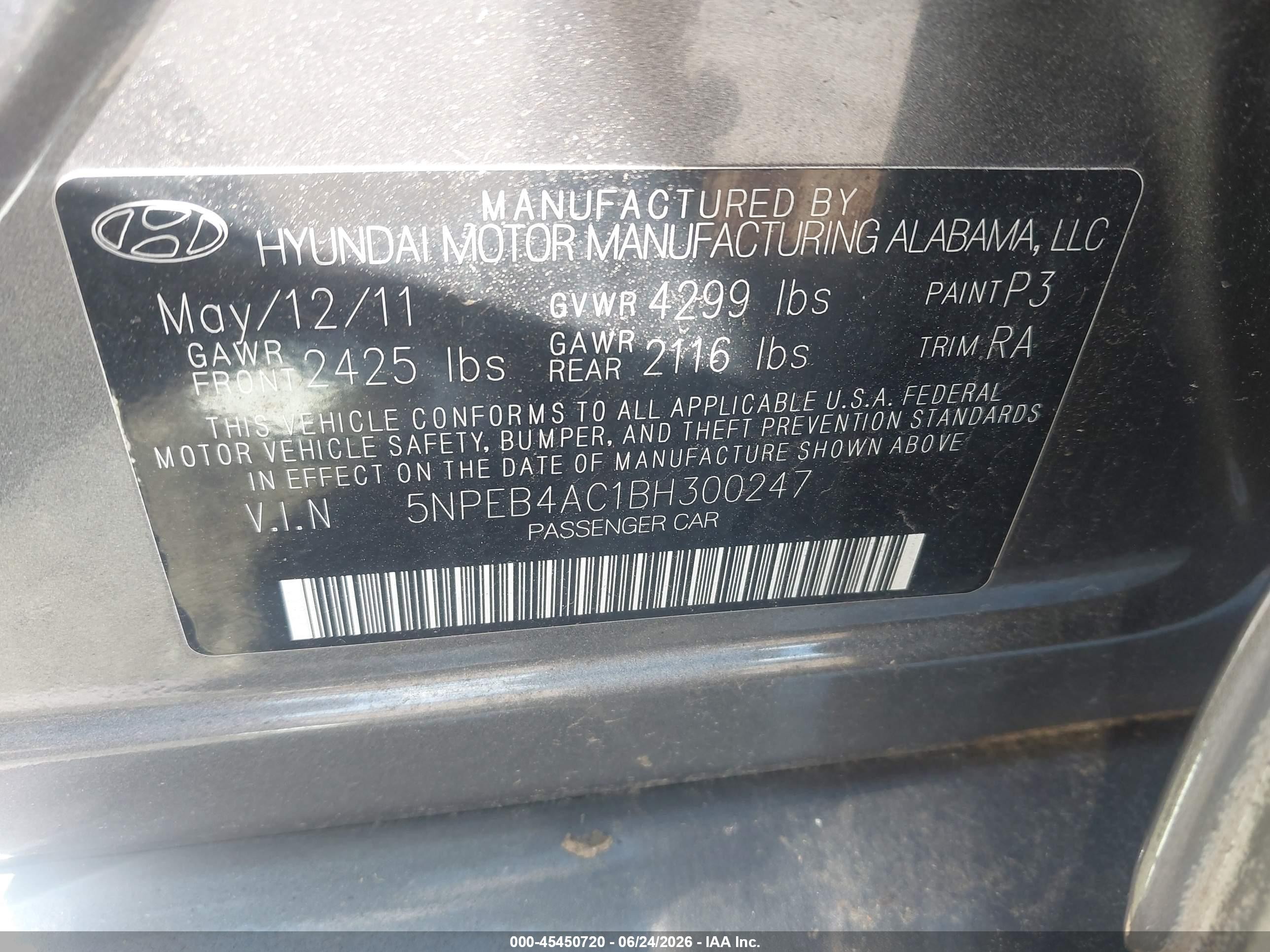 2011 Hyundai Sonata Gls Gray vin: 5NPEB4AC1BH300247