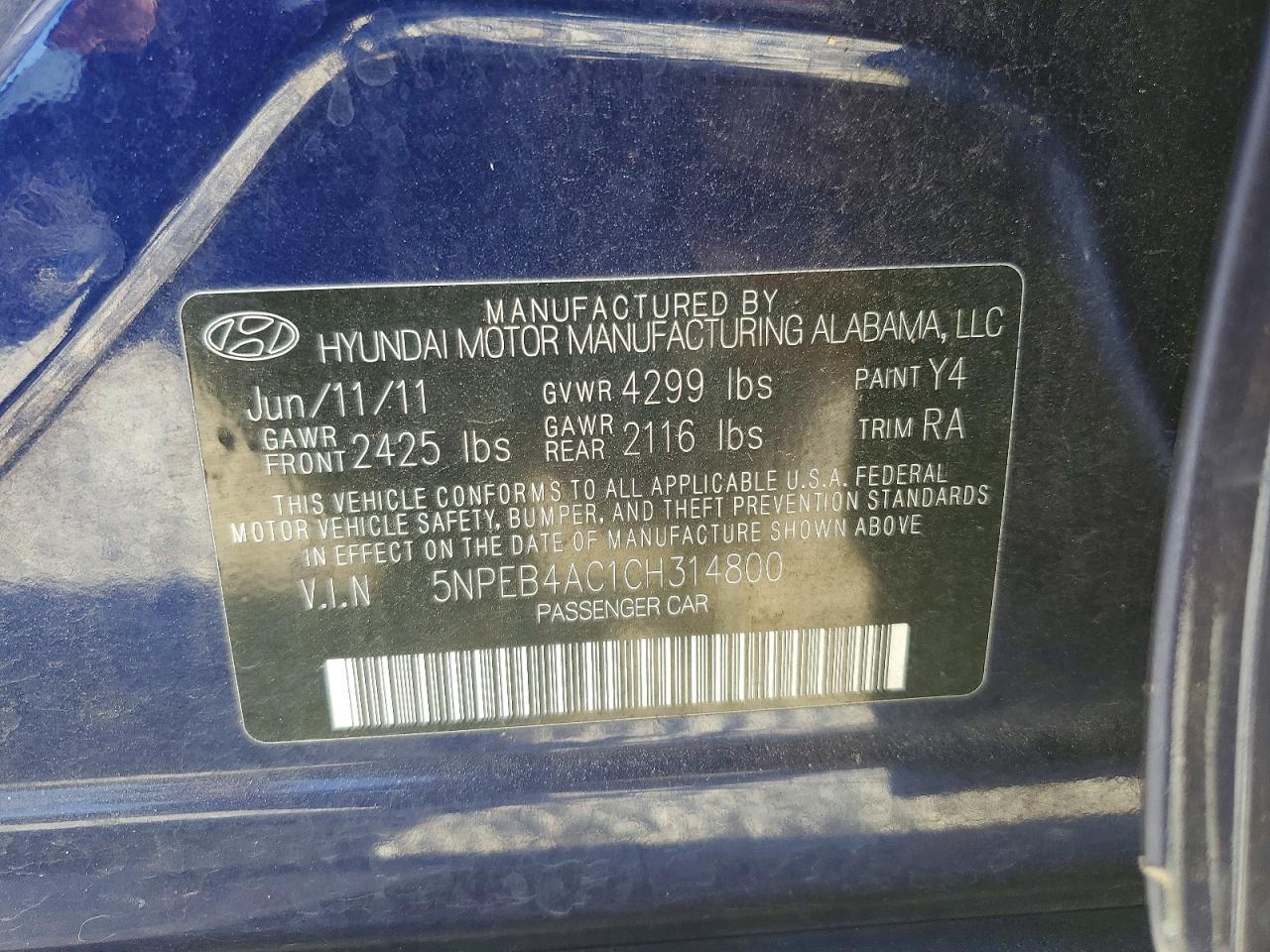 2012 Hyundai Sonata Gls Blue vin: 5NPEB4AC1CH314800