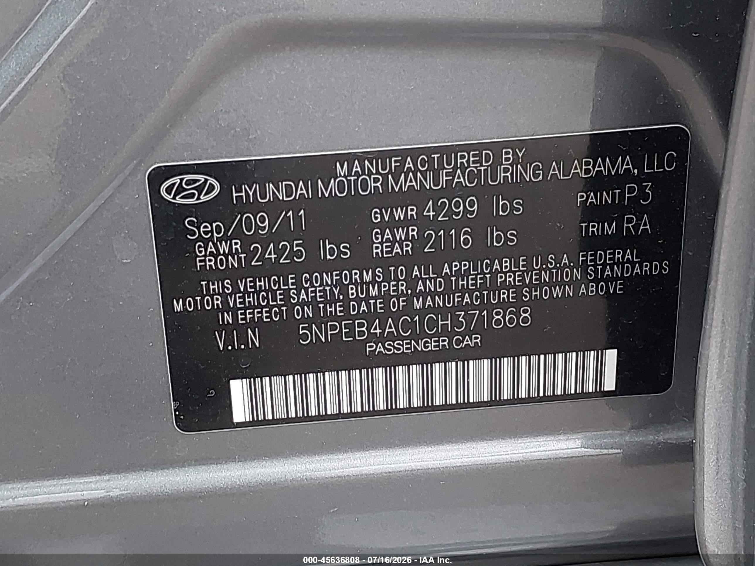 2012 Hyundai Sonata Gls Gray vin: 5NPEB4AC1CH371868