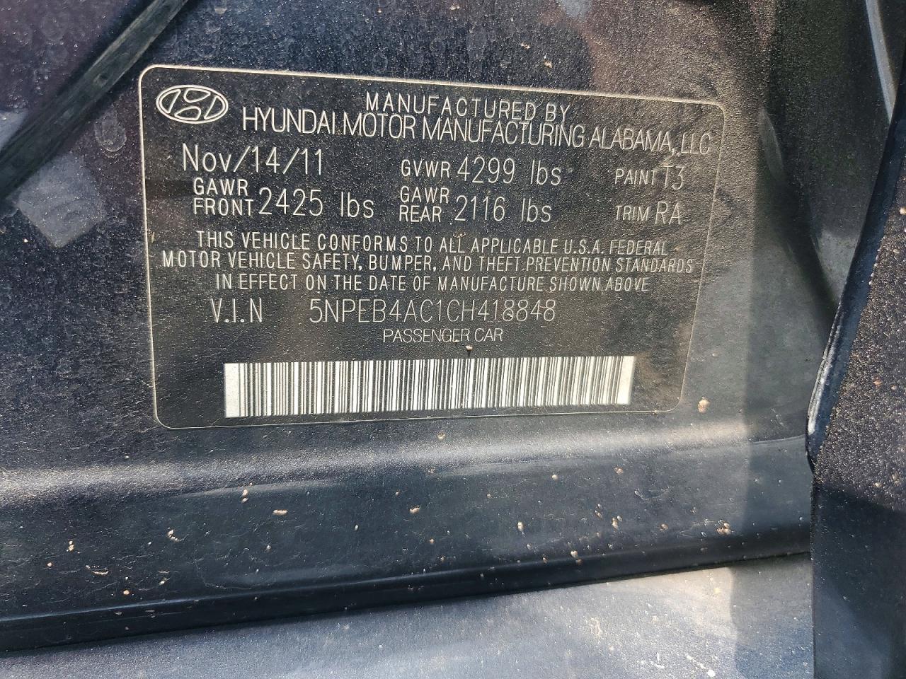 2012 Hyundai Sonata Gls Blue vin: 5NPEB4AC1CH418848