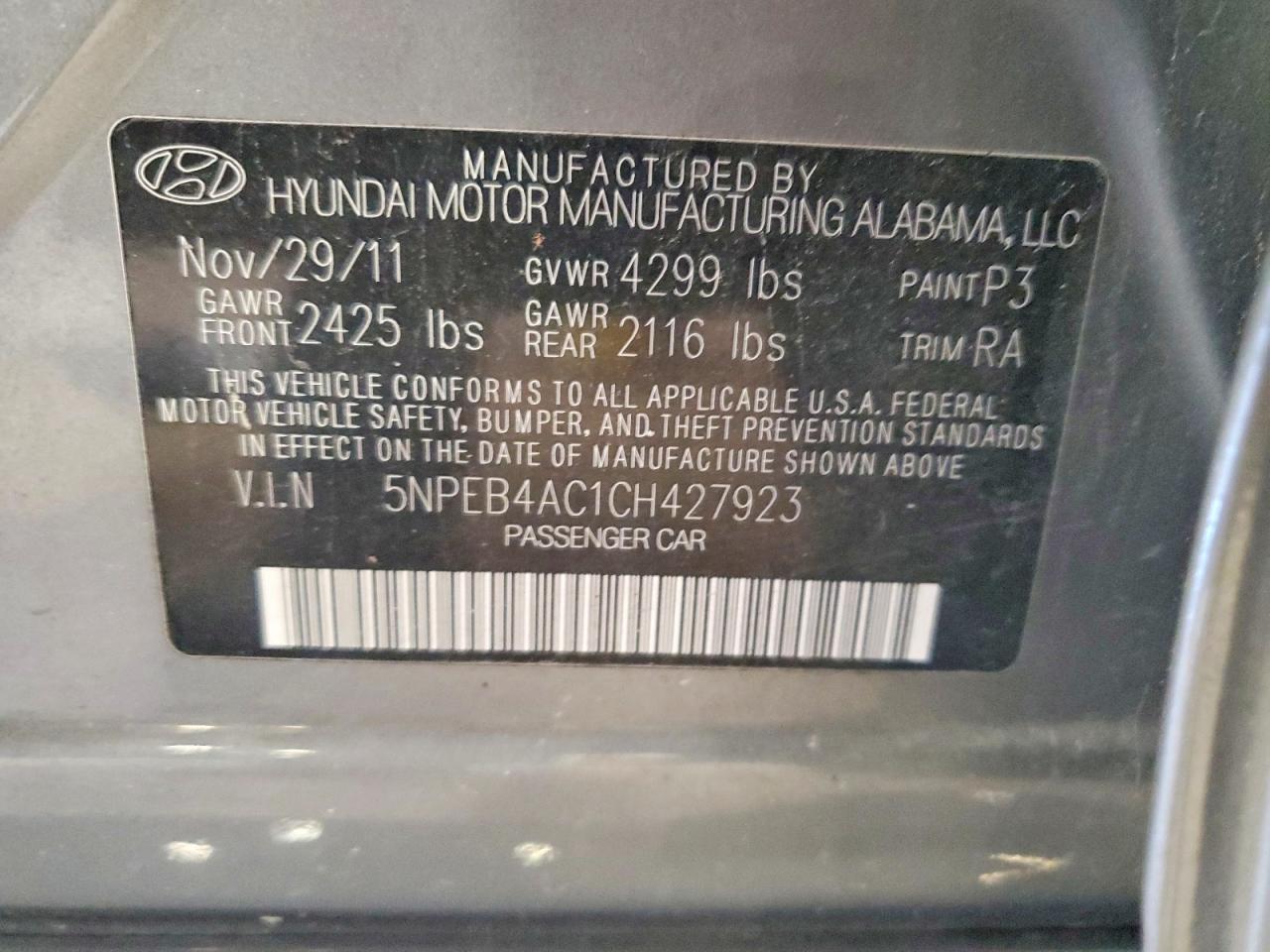 2012 Hyundai Sonata Gls Gray vin: 5NPEB4AC1CH427923