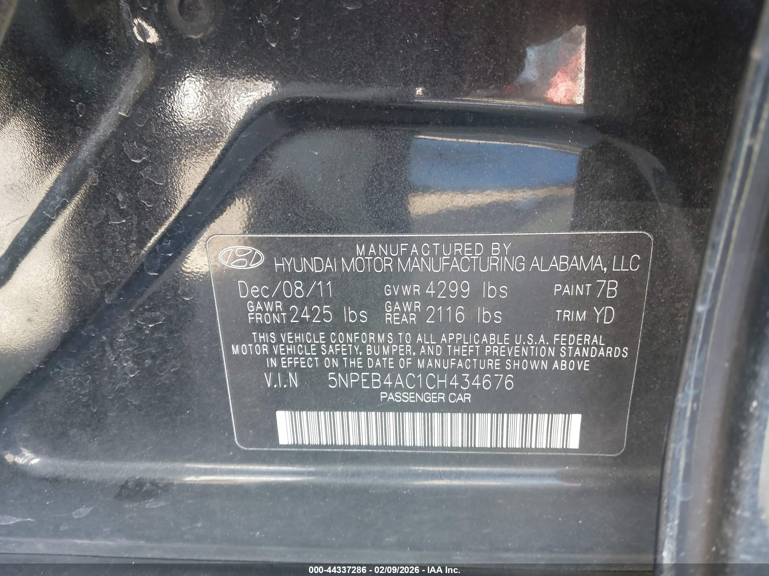 2012 Hyundai Sonata Gls Black vin: 5NPEB4AC1CH434676