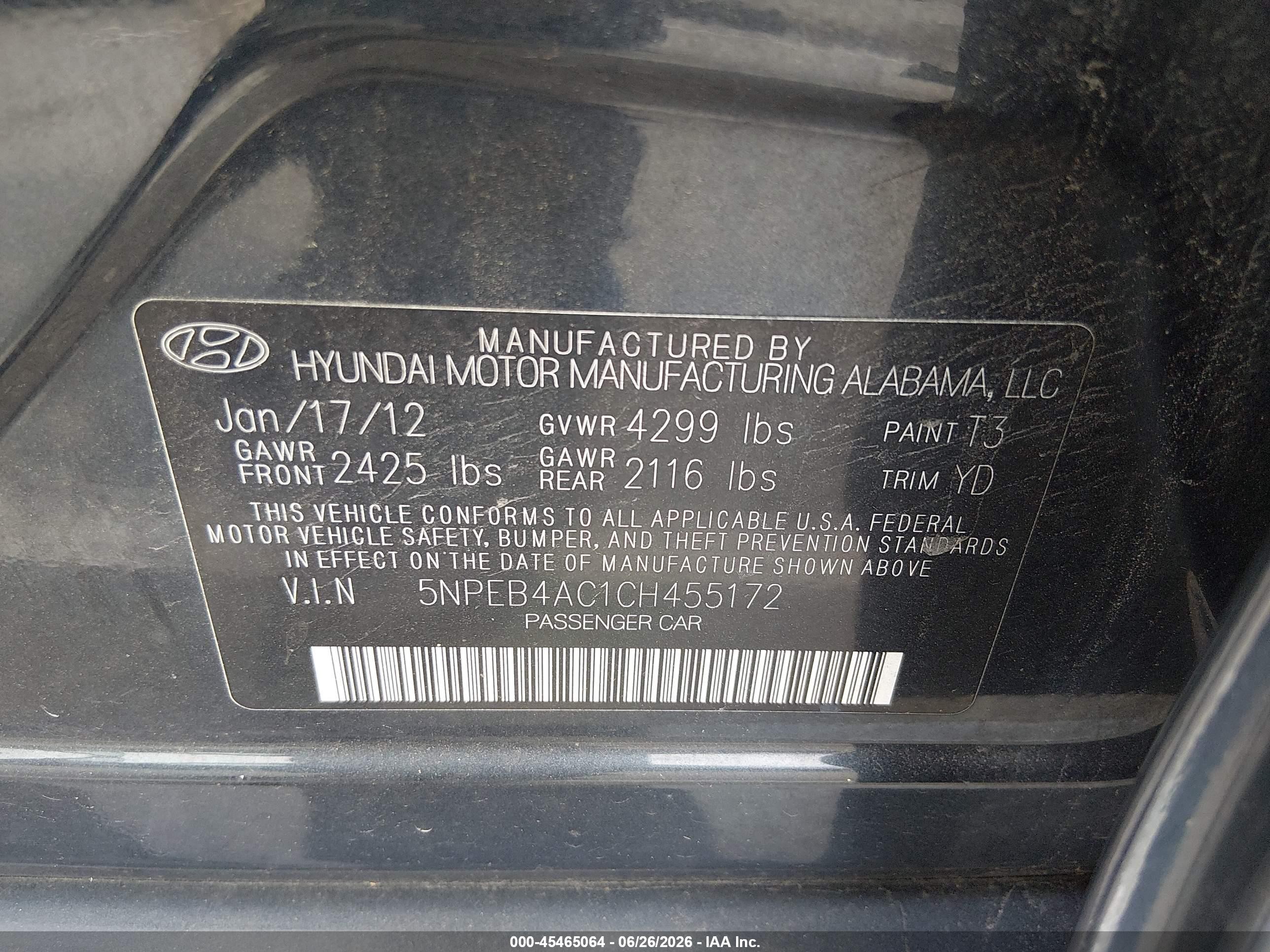 2012 Hyundai Sonata Gls Dark Blue vin: 5NPEB4AC1CH455172