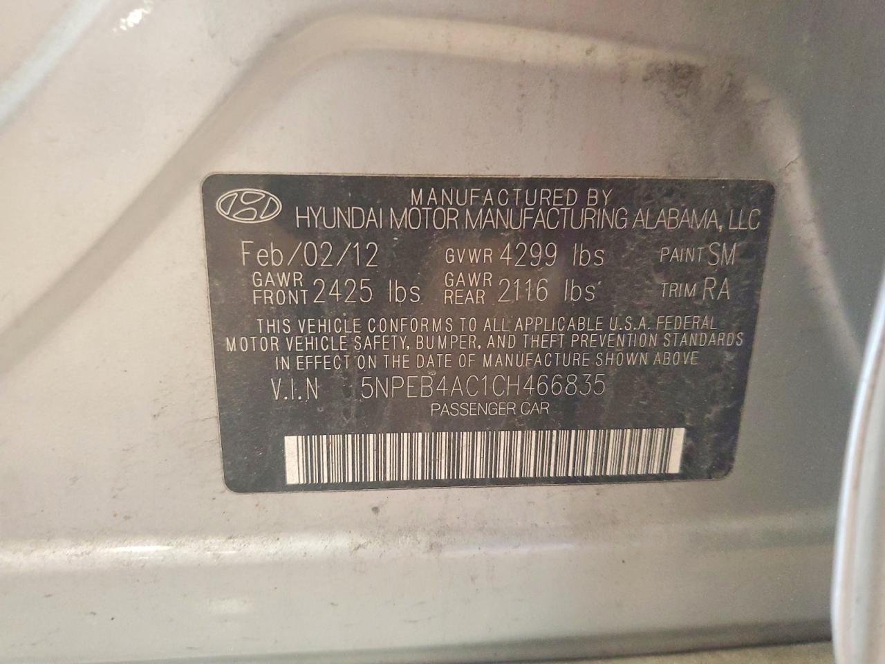 2012 Hyundai Sonata Gls Gray vin: 5NPEB4AC1CH466835