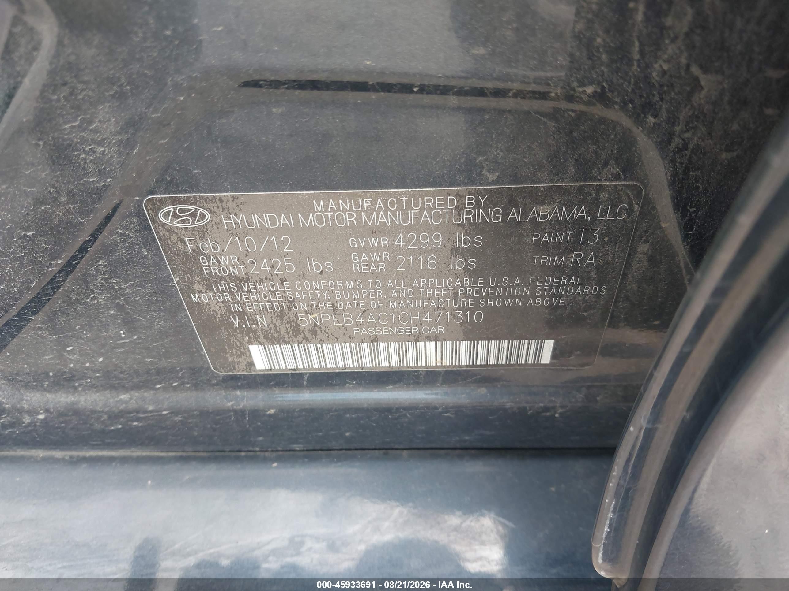 2012 Hyundai Sonata Gls Dark Blue vin: 5NPEB4AC1CH471310