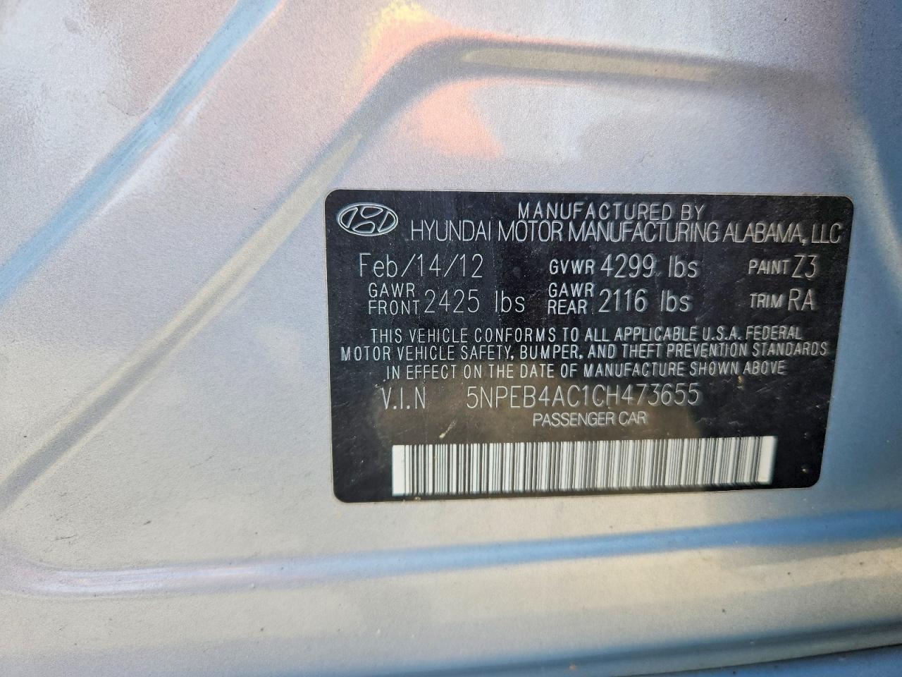 2012 Hyundai Sonata Gls Blue vin: 5NPEB4AC1CH473655