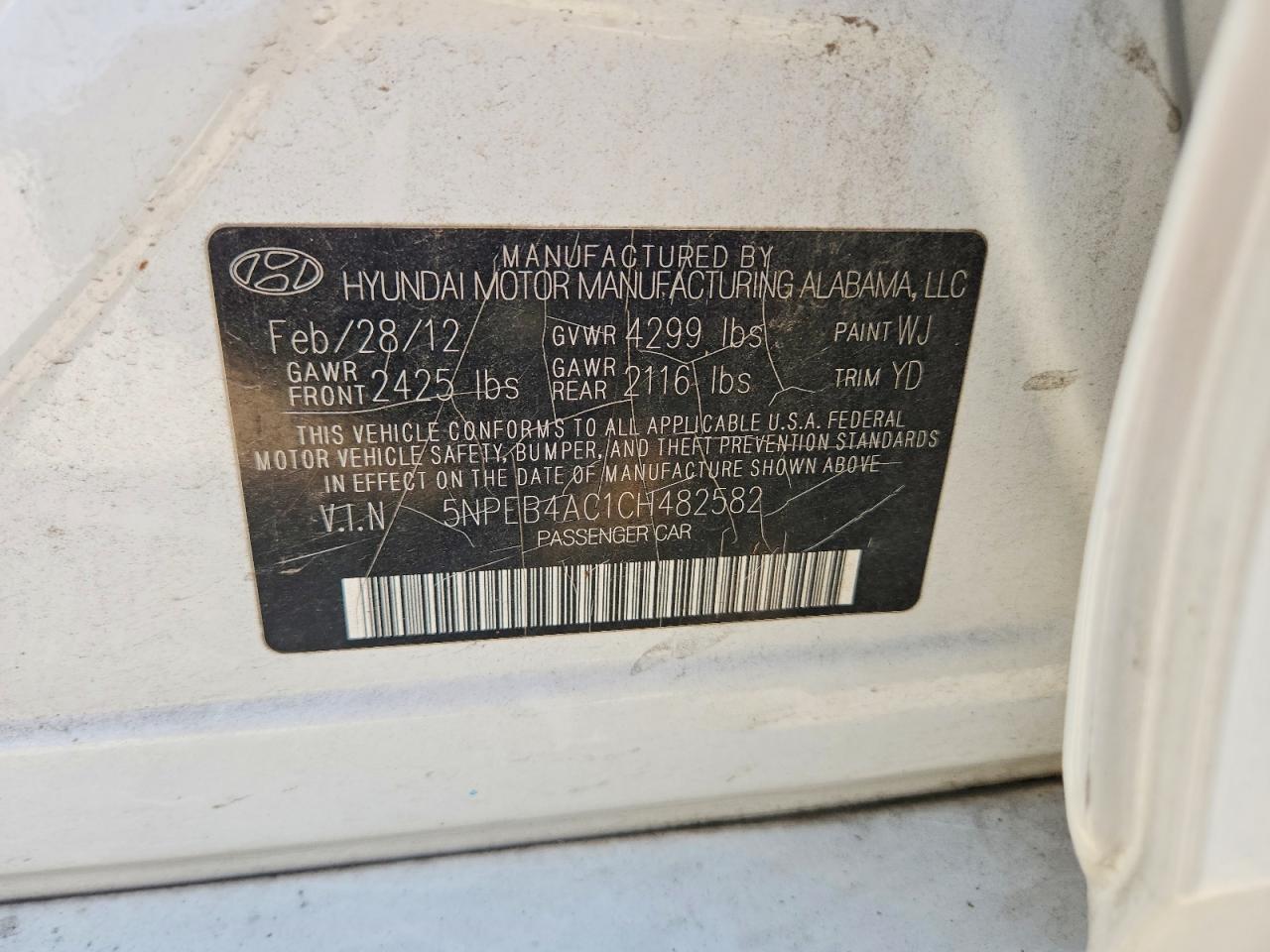 2012 Hyundai Sonata Gls White vin: 5NPEB4AC1CH482582