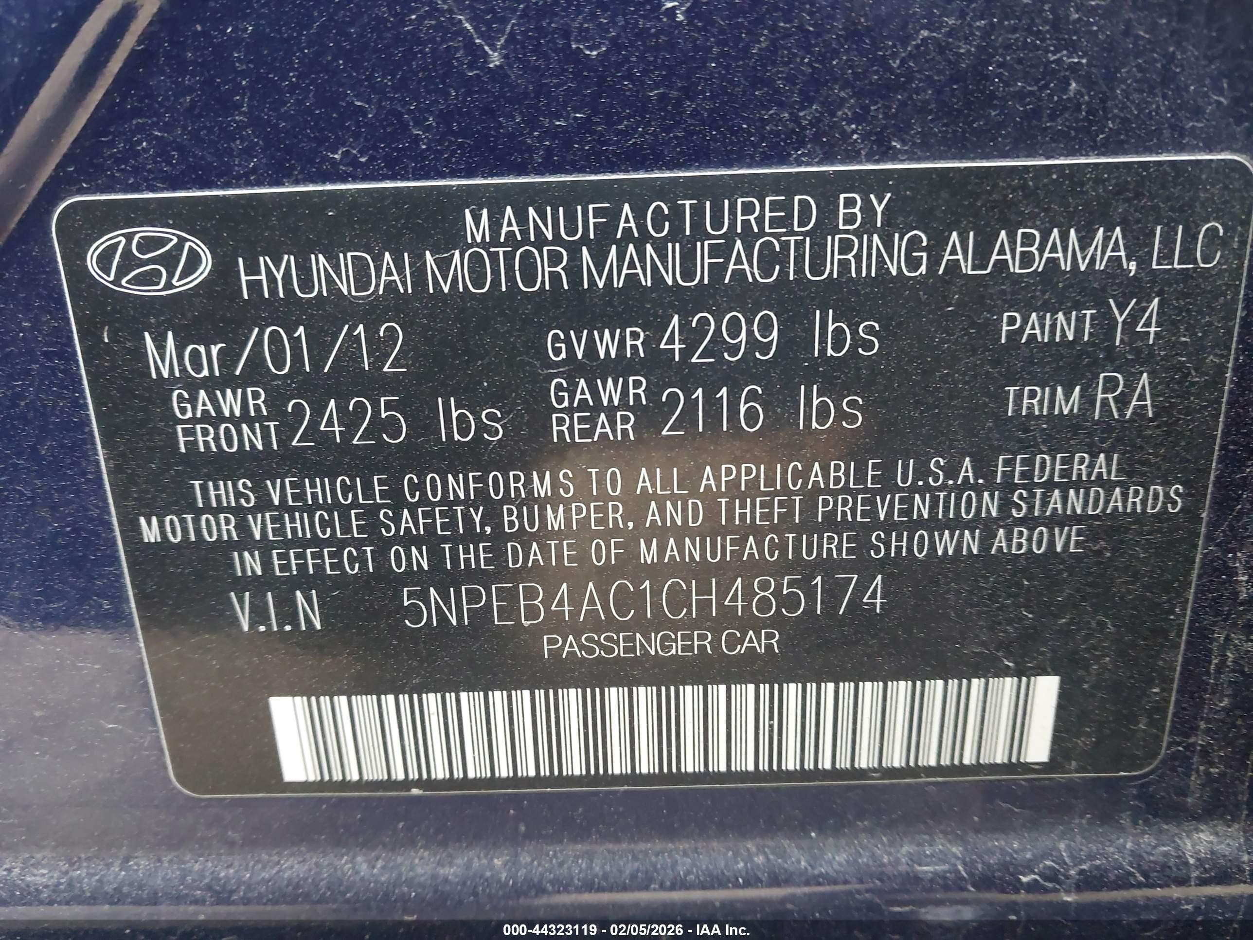 2012 Hyundai Sonata Gls Blue vin: 5NPEB4AC1CH485174