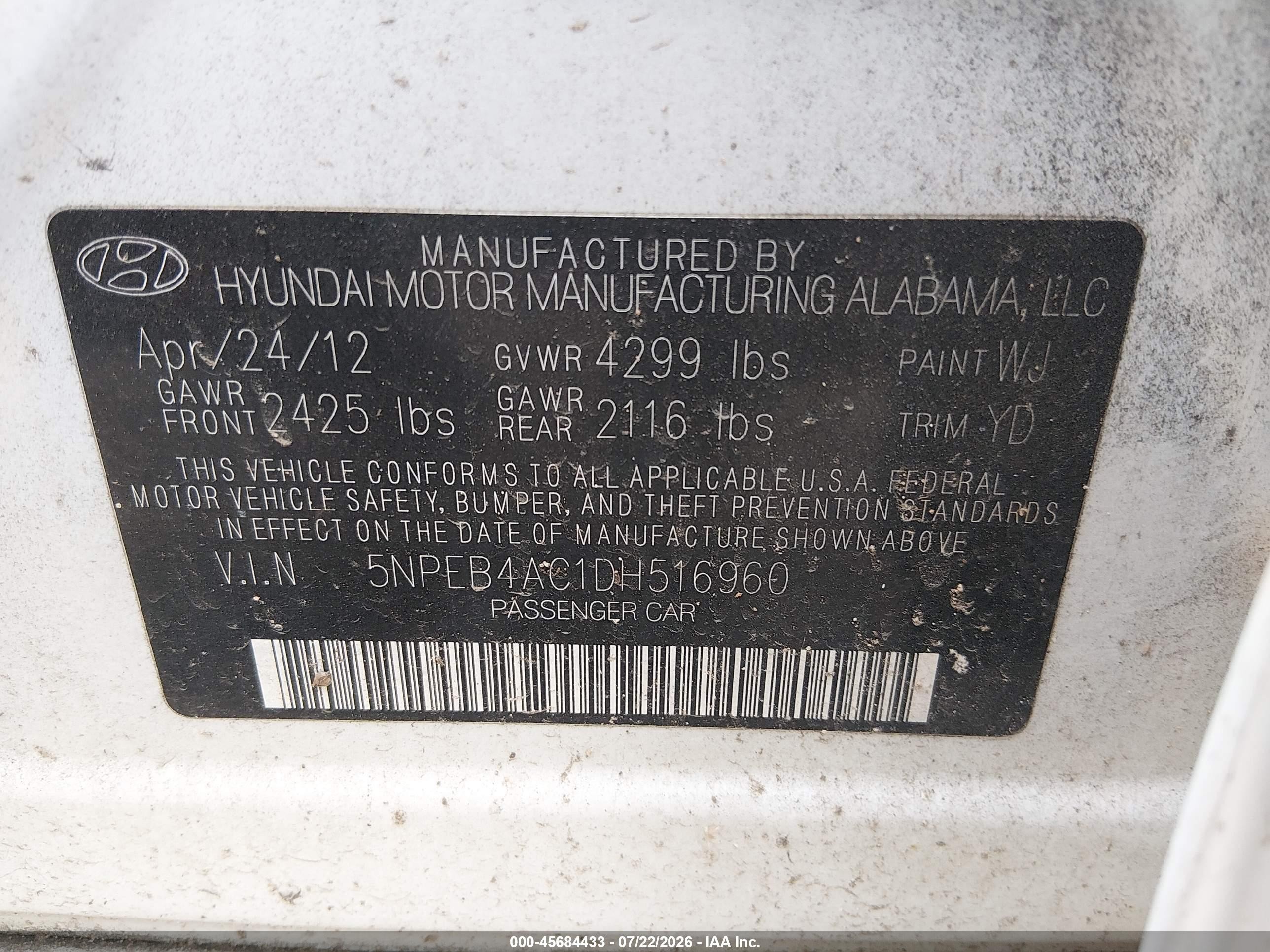 2013 Hyundai Sonata Gls White vin: 5NPEB4AC1DH516960