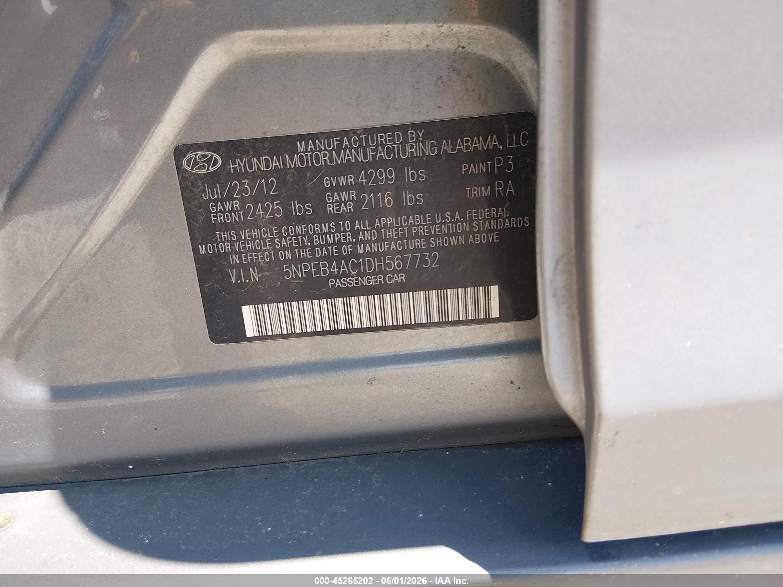2013 Hyundai Sonata Gls Gray vin: 5NPEB4AC1DH567732